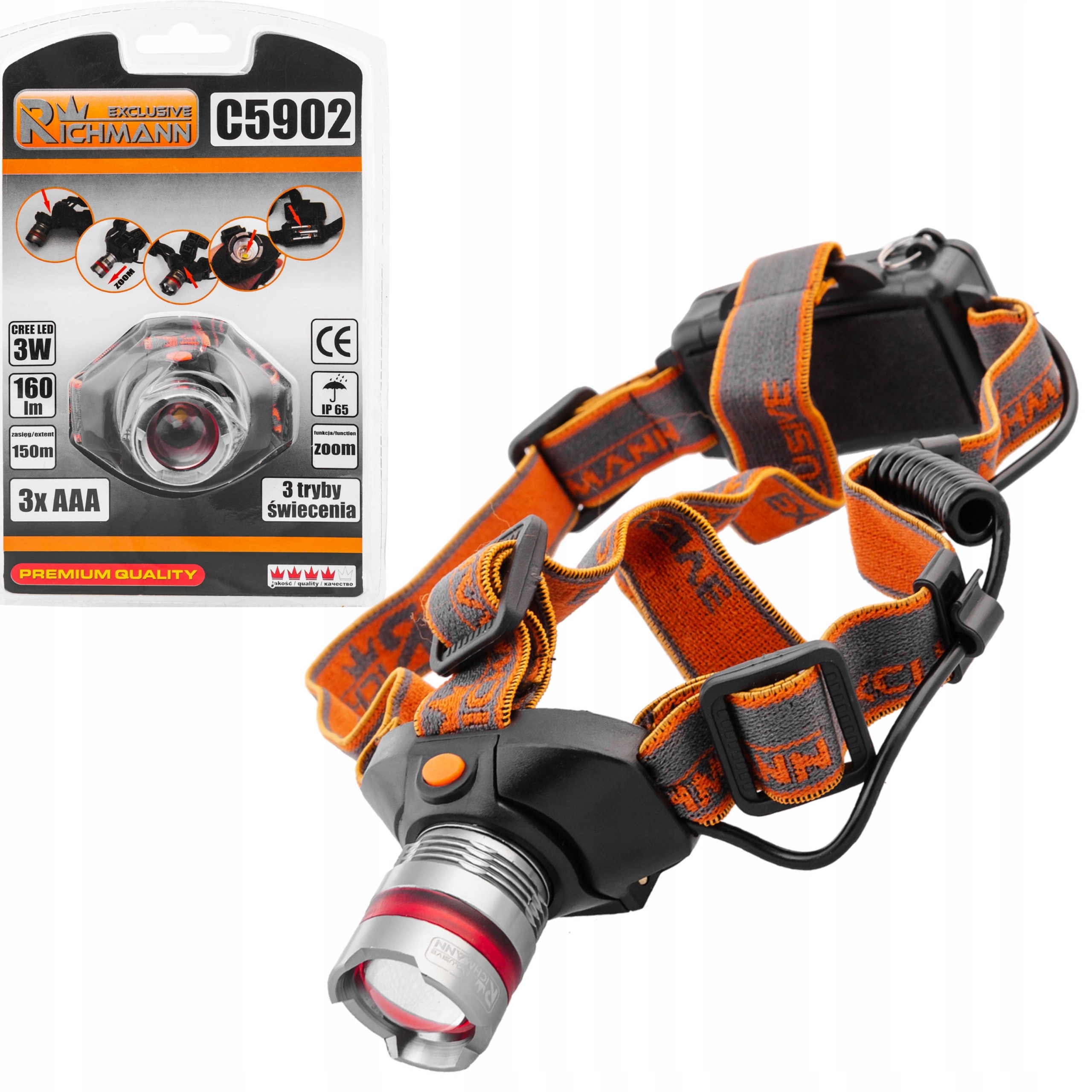 RICHMANN C5902 LATARKA CZOŁOWA LAMPA 160 LM 3×AAA