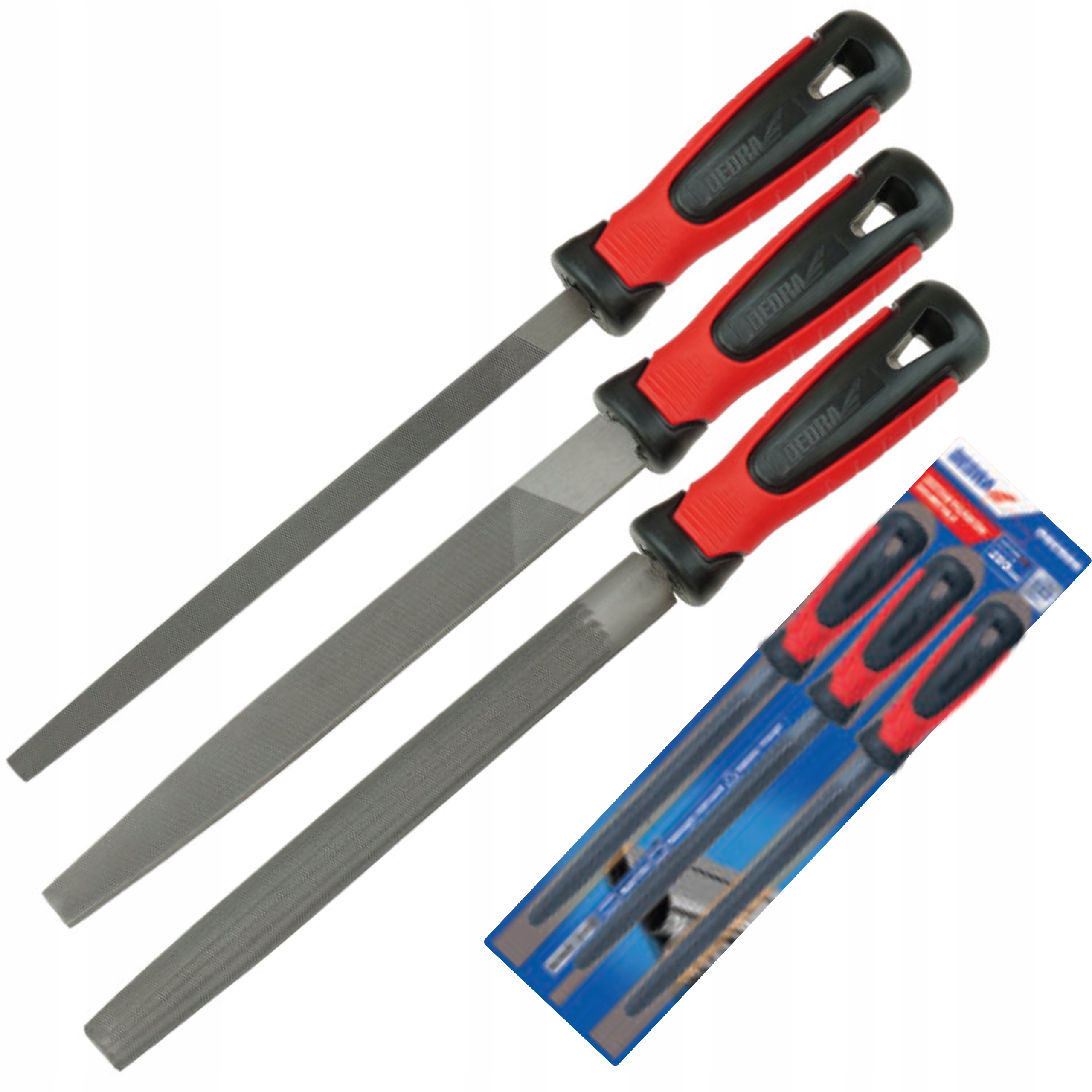 DEDRA ZESTAW PILNIKÓW DO METALU 200MM 3SZT PŁASKI PÓŁOKR OKRĄGŁY 06C006