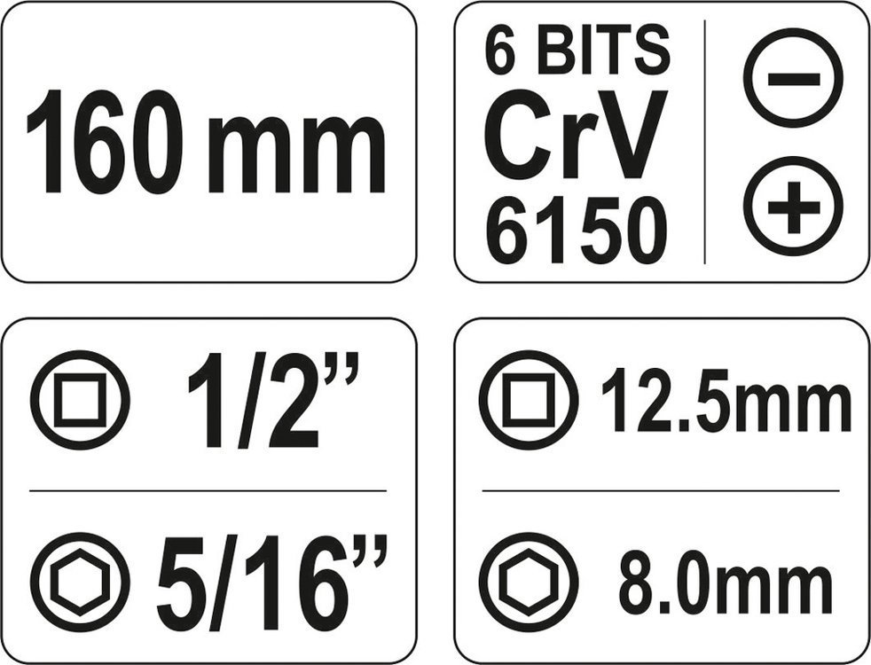 YATO METALOWY WKRĘTAK UDAROWY WYMIENNE KOŃCÓWKI + 6 BITÓW YT-2802 ETUI