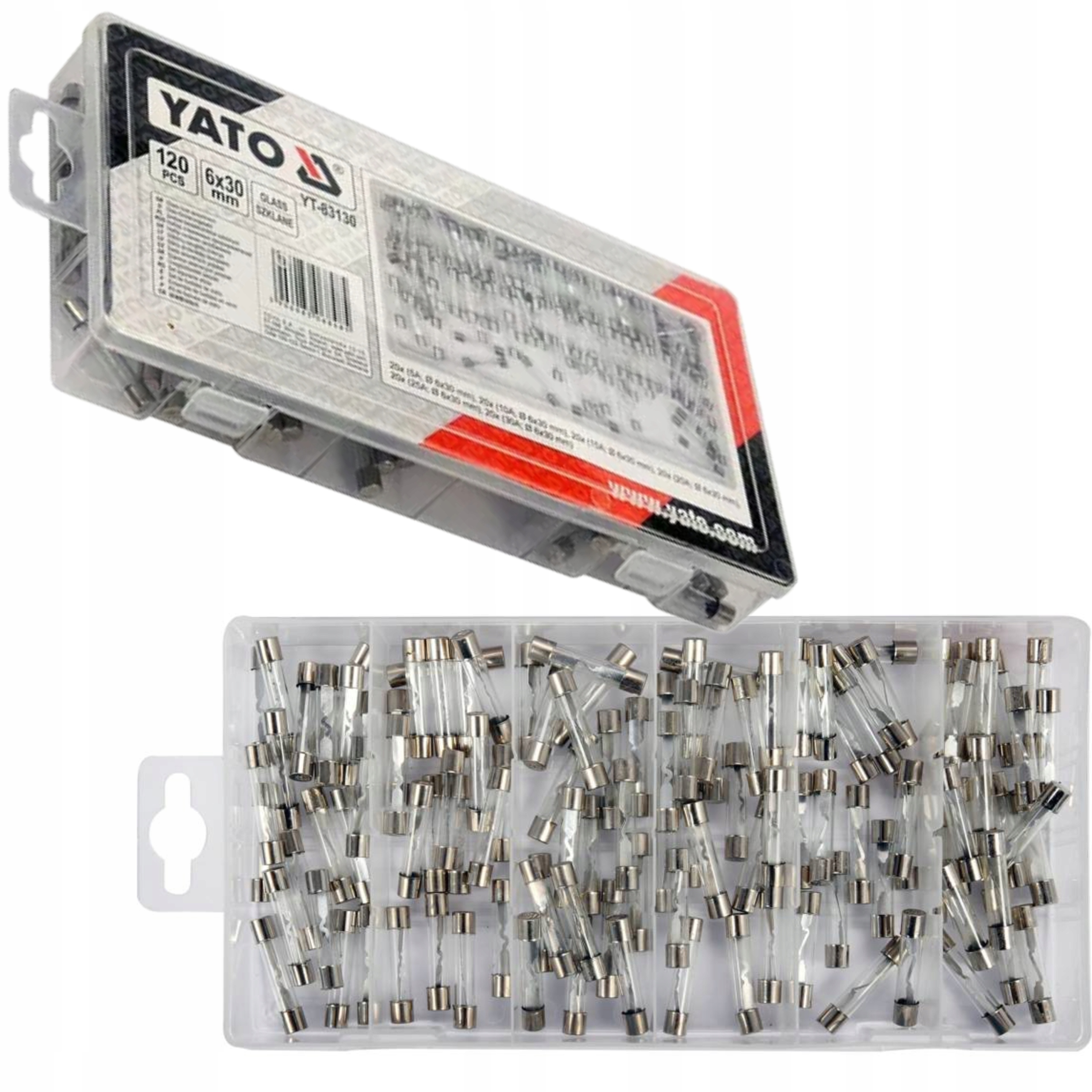 YATO ZESTAW BEZPIECZNIKI SZKLANE 6x30mm 120EL MIX