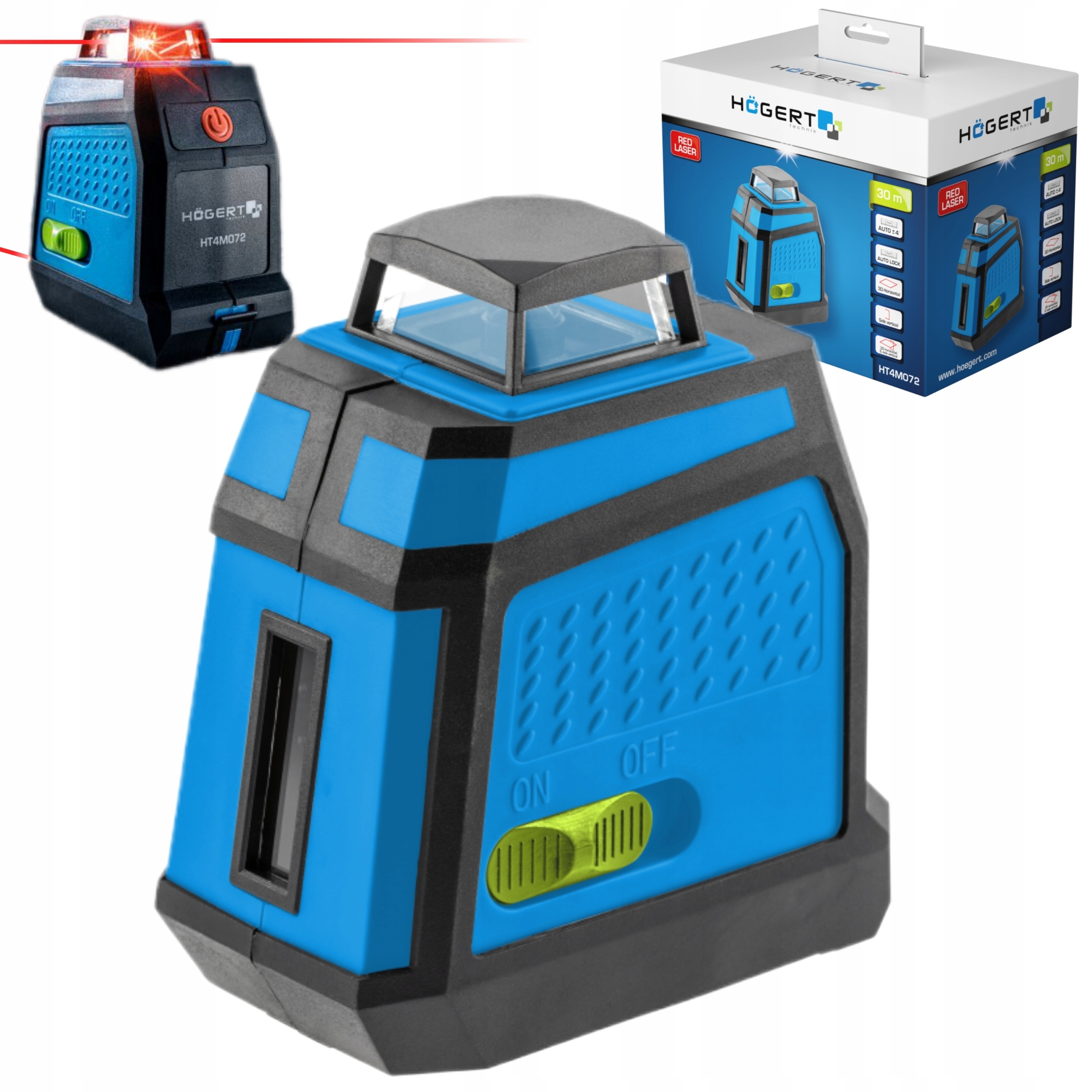 HOGERT POZIOMNICA LASEROWA CZERWONA 30M 3D IP54 ETUI HT4M072