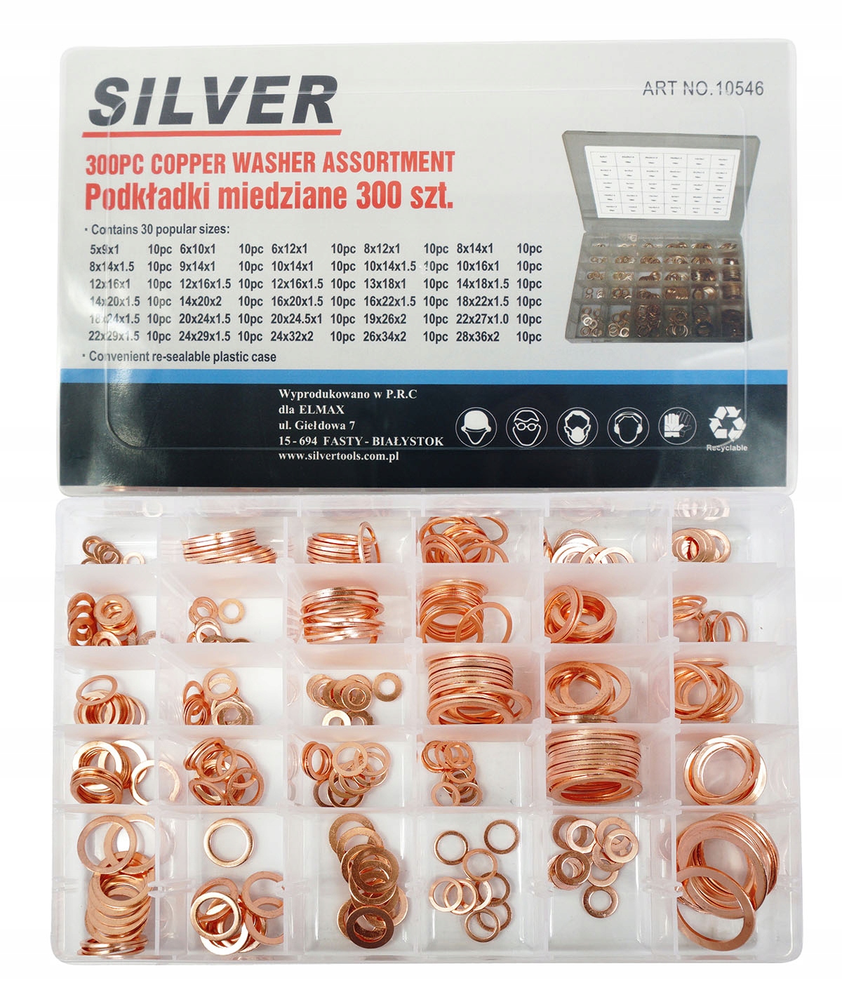 ZESTAW 300 SZT PODKŁADKI MIEDZIANE USZCZELKI MIEDŹ 30 ROZMIARÓW WALIZKA