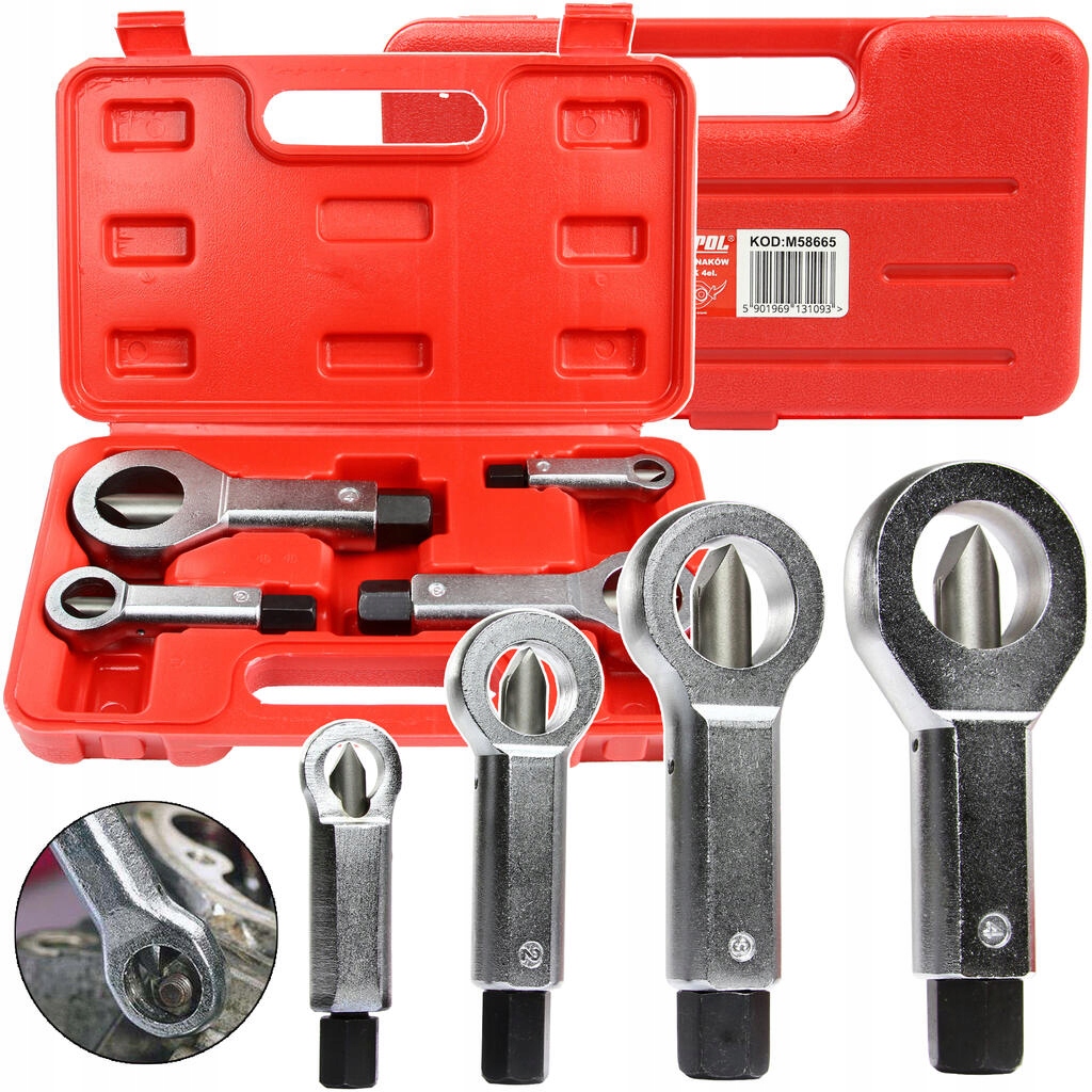 MAR-POL ZESTAW PRZECINAKÓW DO CIĘCIA NAKRĘTEK 4el. 9-27mm WALIZKA M58665