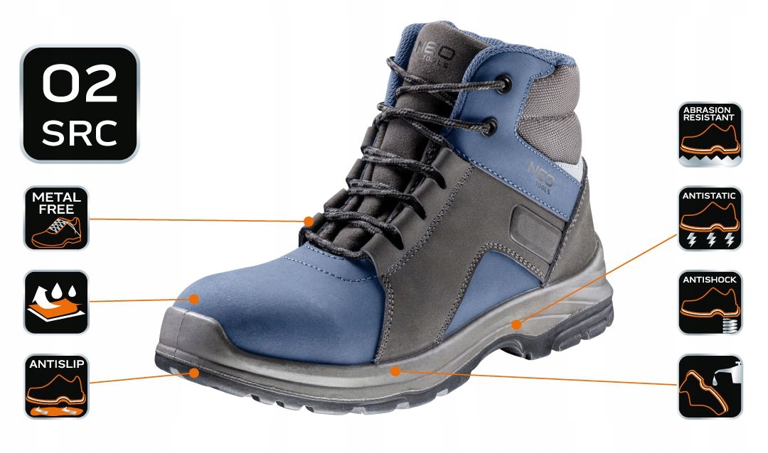 NEO BUTY PÓŁBUTY OBUWIE ROBOCZE TRZEWIKI O2 SRC NUBUK 82-750 r. 44