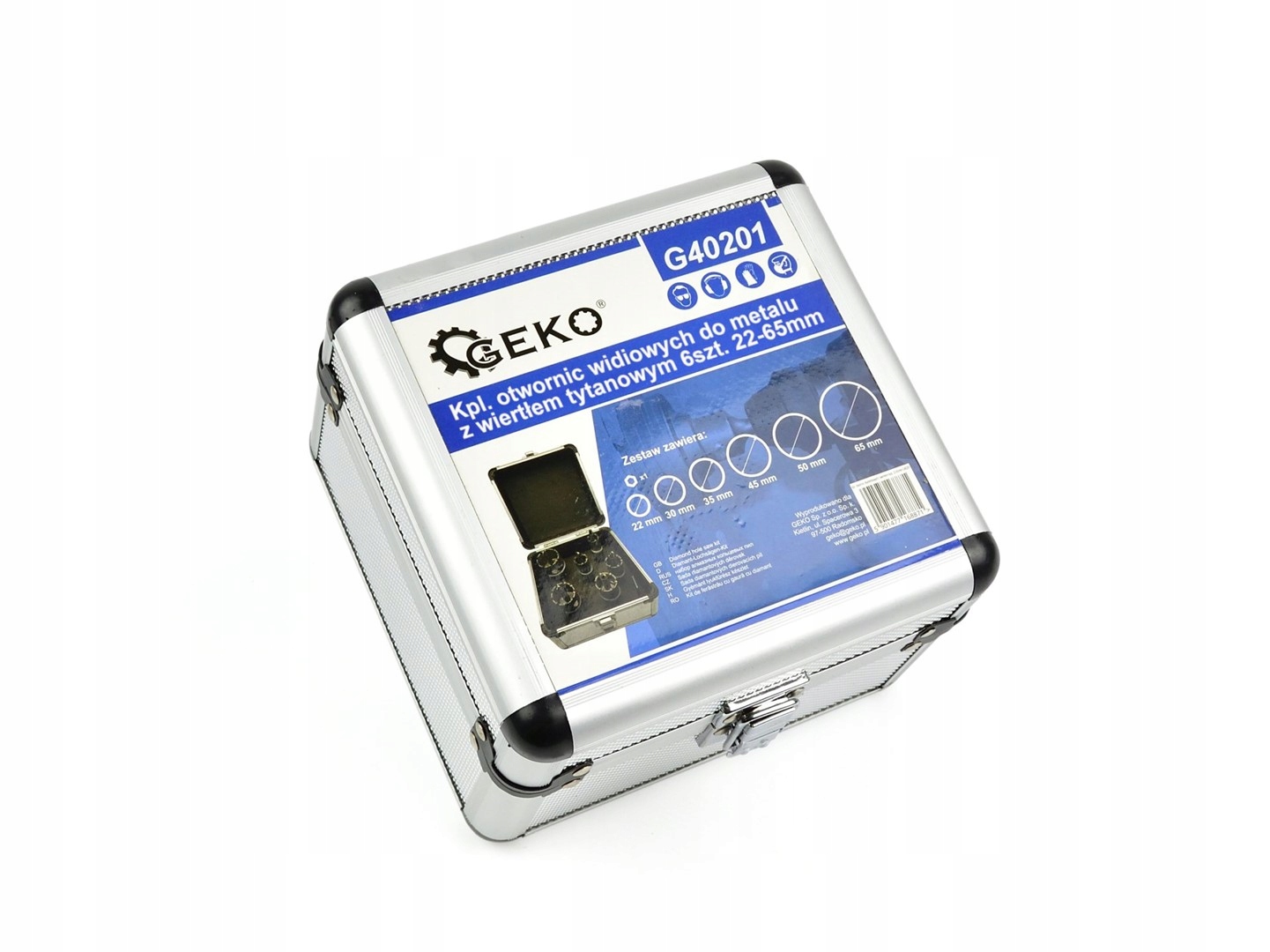 GEKO KOMPLET OTWORNIC WIDIOWYCH 22-65mm DO METALU Z WIERTŁEM TYTAN 6SZT