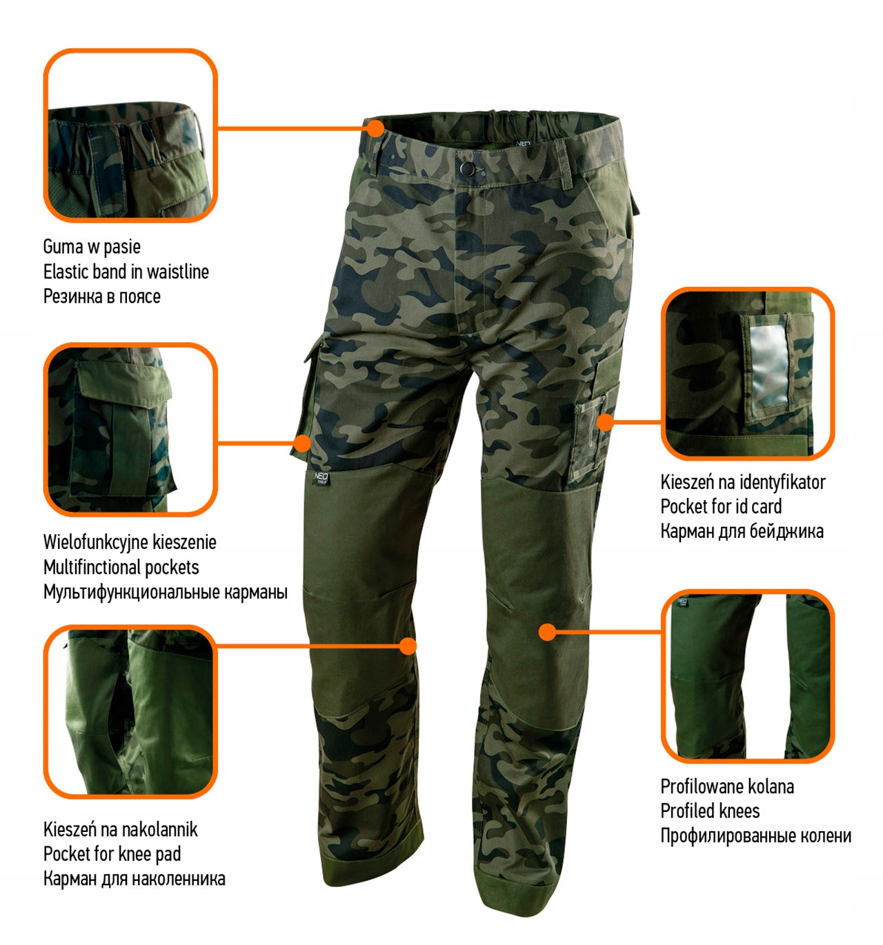 NEO SPODNIE ROBOCZE MORO LEŚNIKA DO PASA SURVIVAL PROFILED 81-221 XS/46