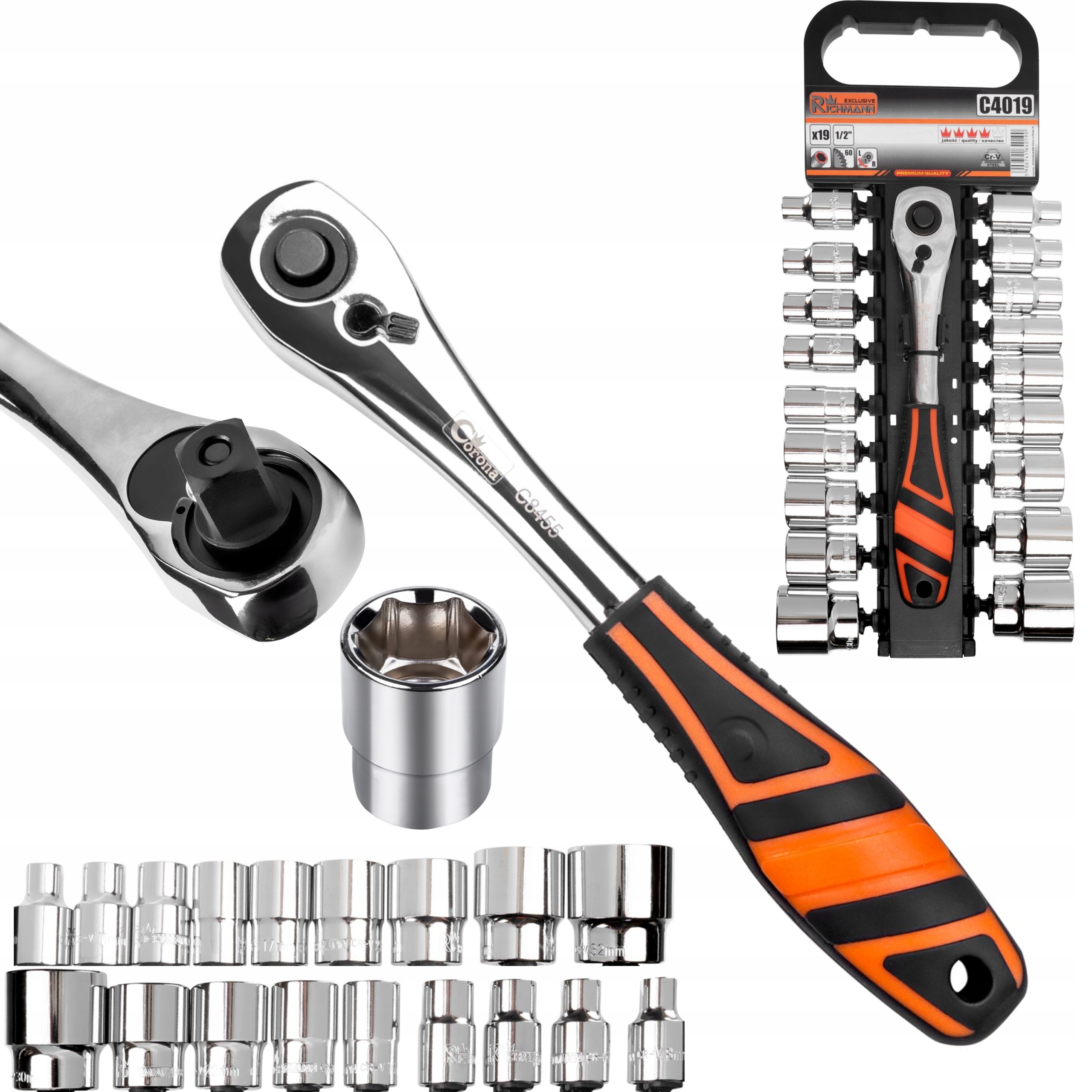 CORONA C4019 ZESTAW NASADEK 19EL 1/2' GRZECHOTKA