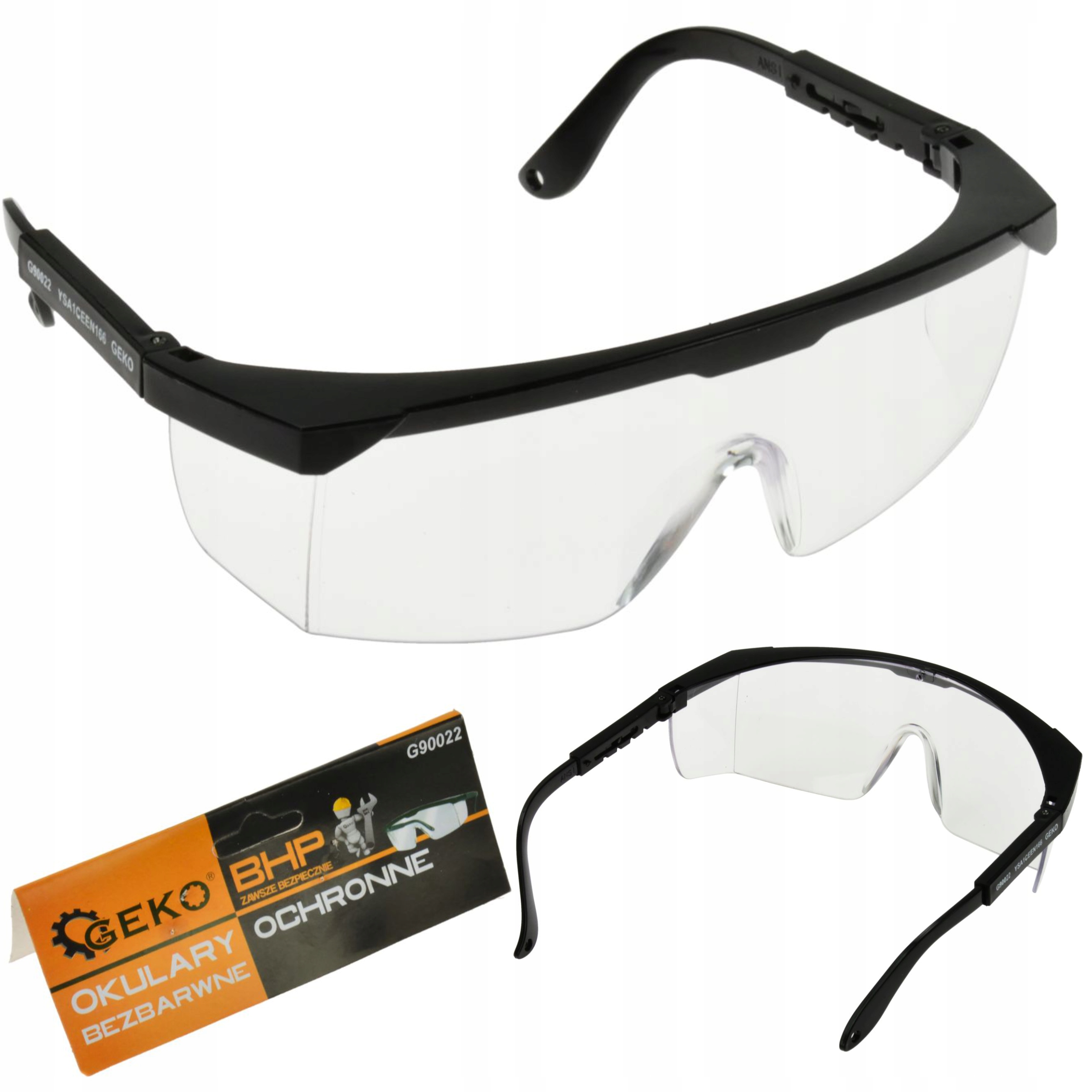 GEKO OKULARY OCHRONNE PRZECIWODPRYSKOWE BEZBARWNE REGULOWANE NAUSZNIKI 0022