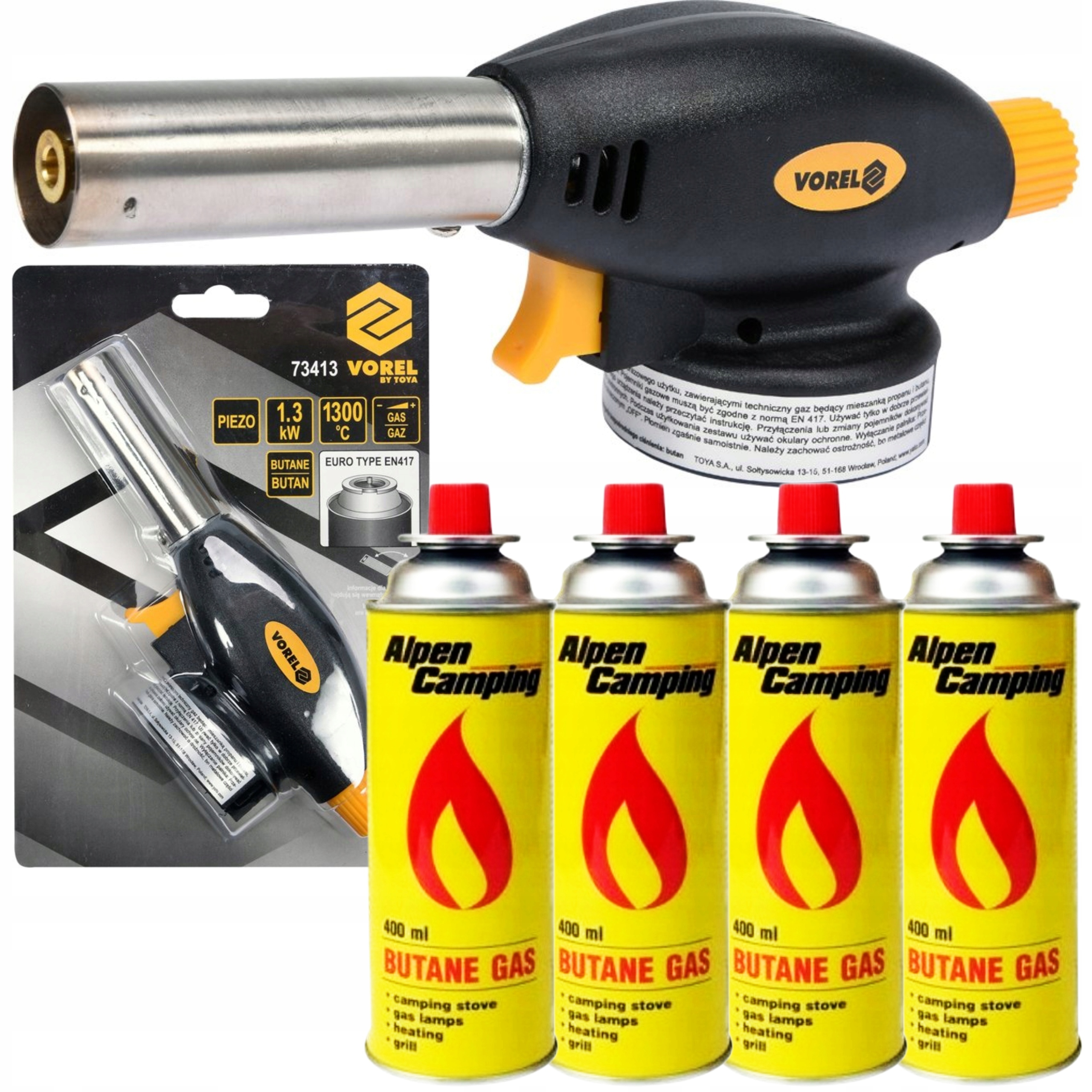 VOREL PALNIK GAZOWY Z PIEZO TYPU TWIST BUTAN +4x KARTUSZE Z GAZEM 73413+4G