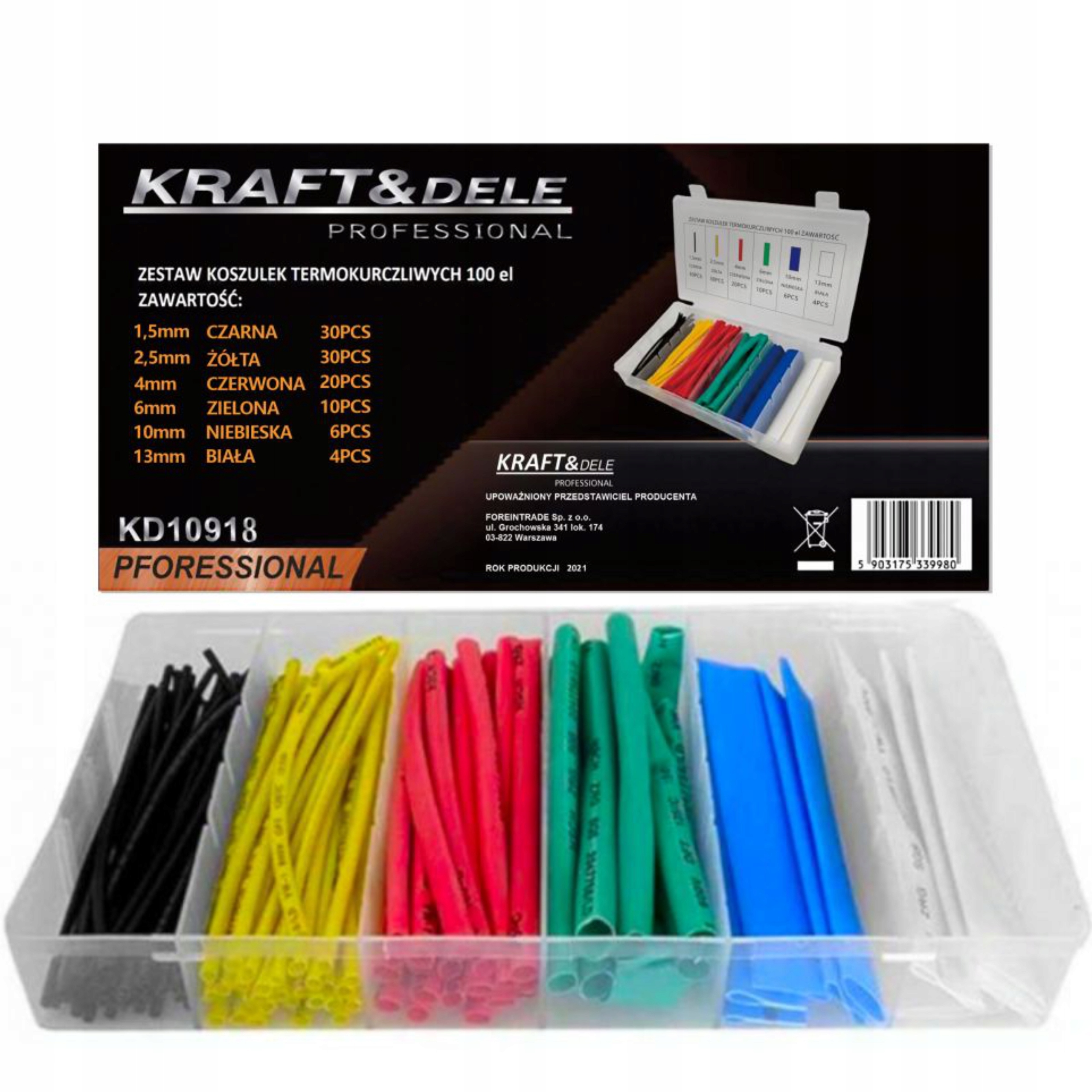 ZESTAW KOSZULKI RURKI TERMOKURCZLIWE 100SZT. ORGANIZER KRAFT&DELE KD10918