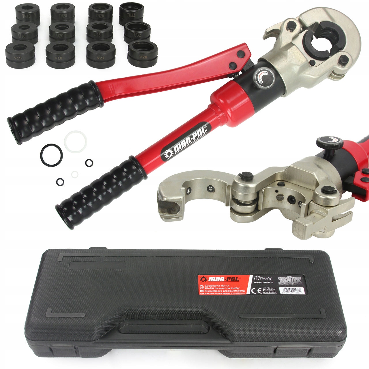 ZESTAW PRASKA ZACISKARKA HYDRAULICZNA DO RUR 12PCS U+TH+V WALIZKA M55915