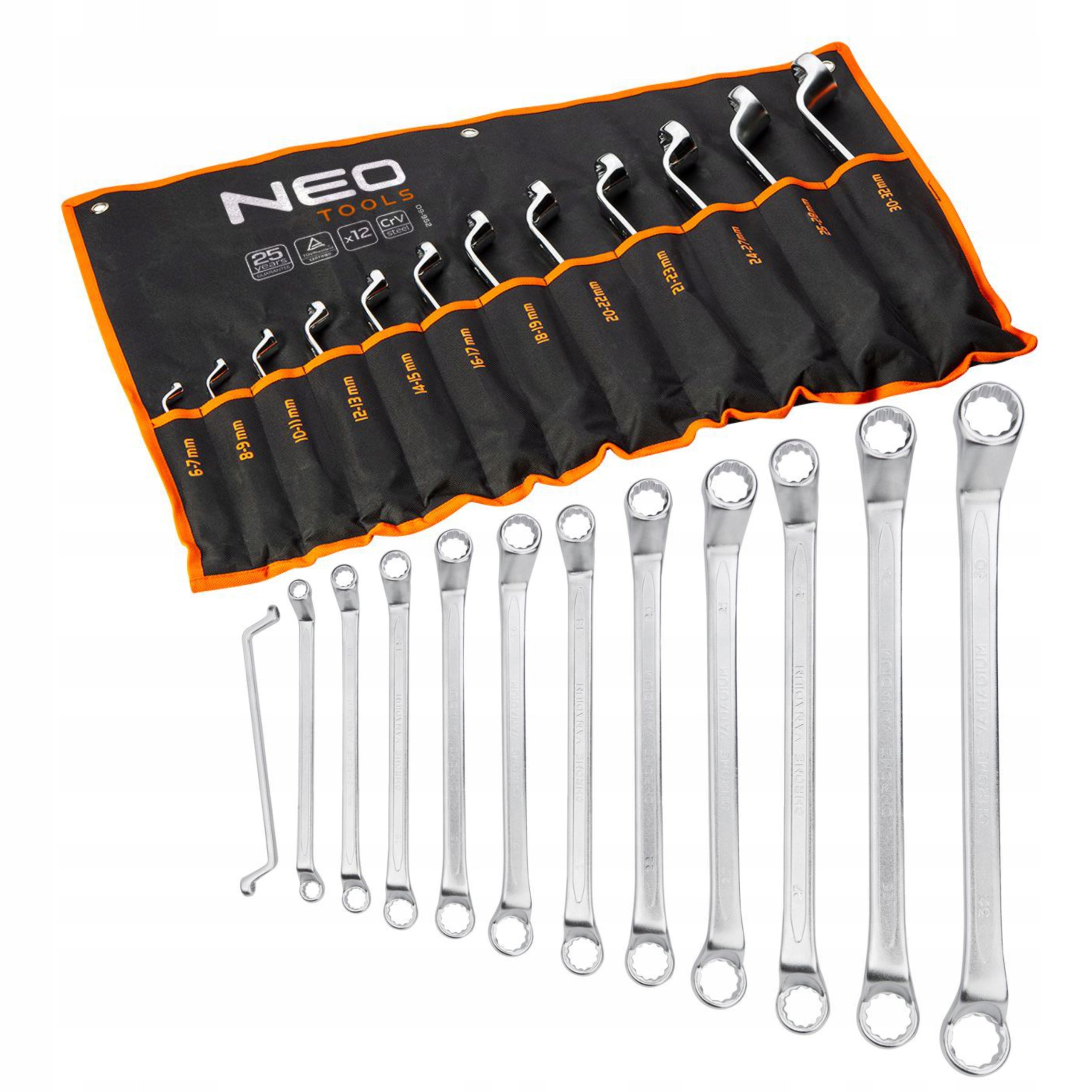 NEO ZESTAW KLUCZE OCZKOWE ODGIĘTE 6-32MM 12szt PŁACHTA 09-952 GIĘTE WYGIĘTE