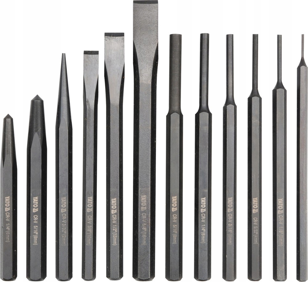 YATO ZESTAW PRZECINAKÓW I PUNKTAKÓW WYBIJAKÓW WALCOWE 12 SZTUK YT-4714