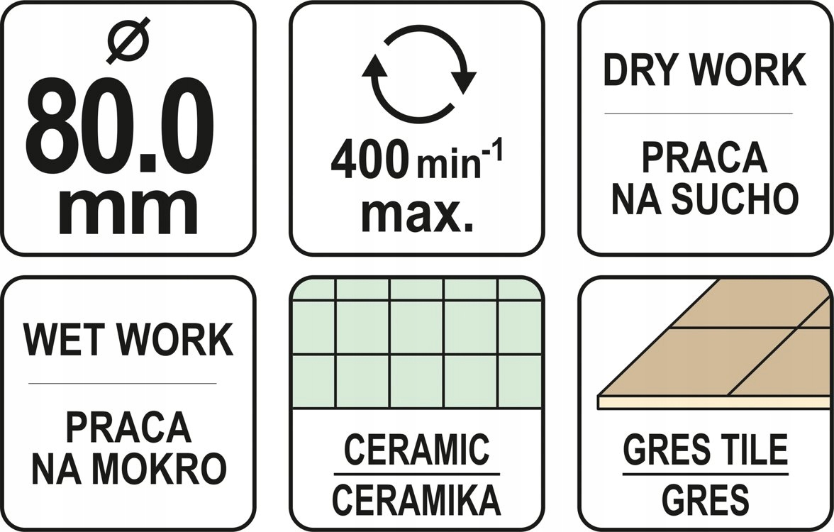 YATO WIERTŁO KORONKA DO GRESU 80MM DO WIERCENIA NA MOKRO NA SUCHO YT-60434