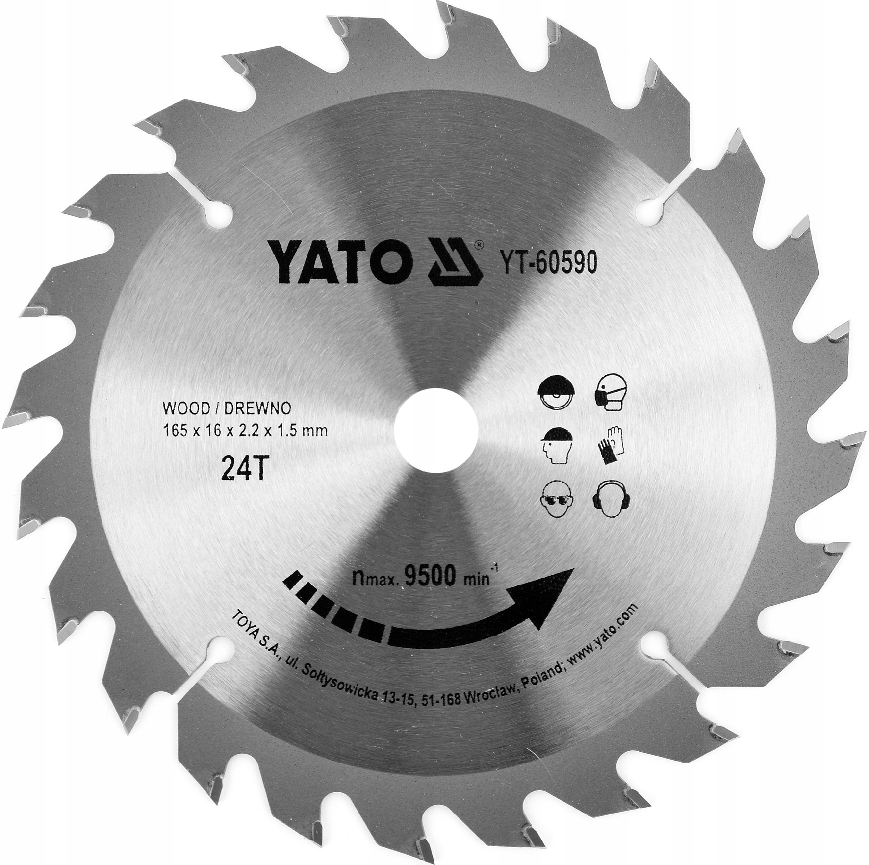 YATO TARCZA WIDIOWA ZĘBY Z WĘGLIKA WOLFRAMU DO DREWNA 165X16MM 24T YT-60590