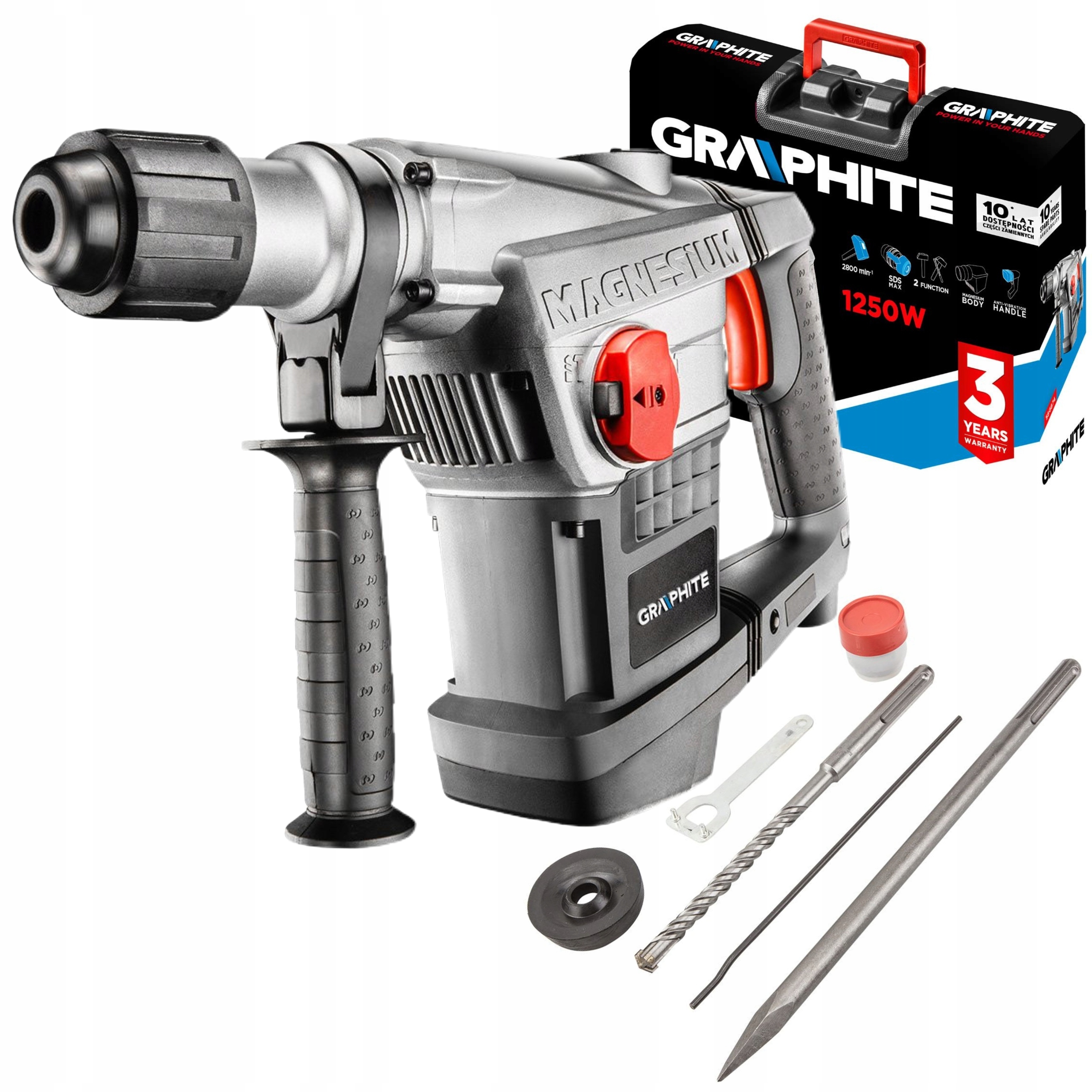 GRAPHITE MŁOT UDAROWY ELEKTRYCZNY SDS-MAX 1250W kujacy WALIZKA 58G874 DŁUTA