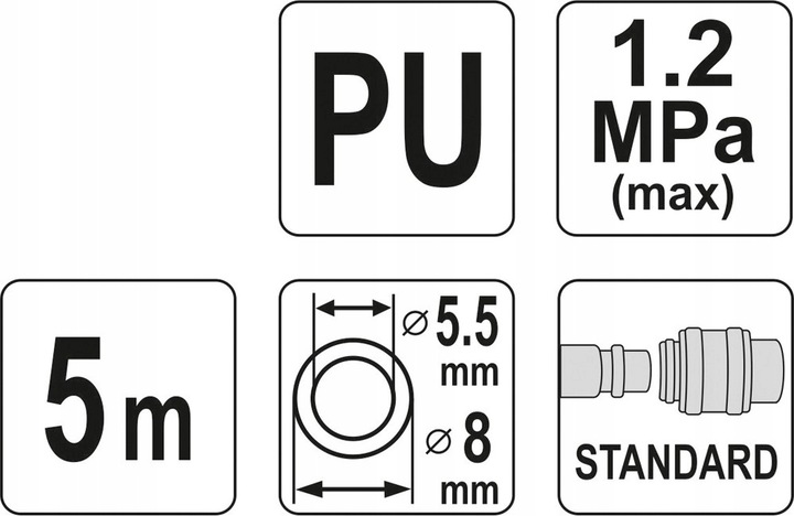 YATO WĄŻ PRZEWÓD POLIURETANOWY PNEUMATYCZNY SPIRALNY 5,5x8mm x 5m YT-24201
