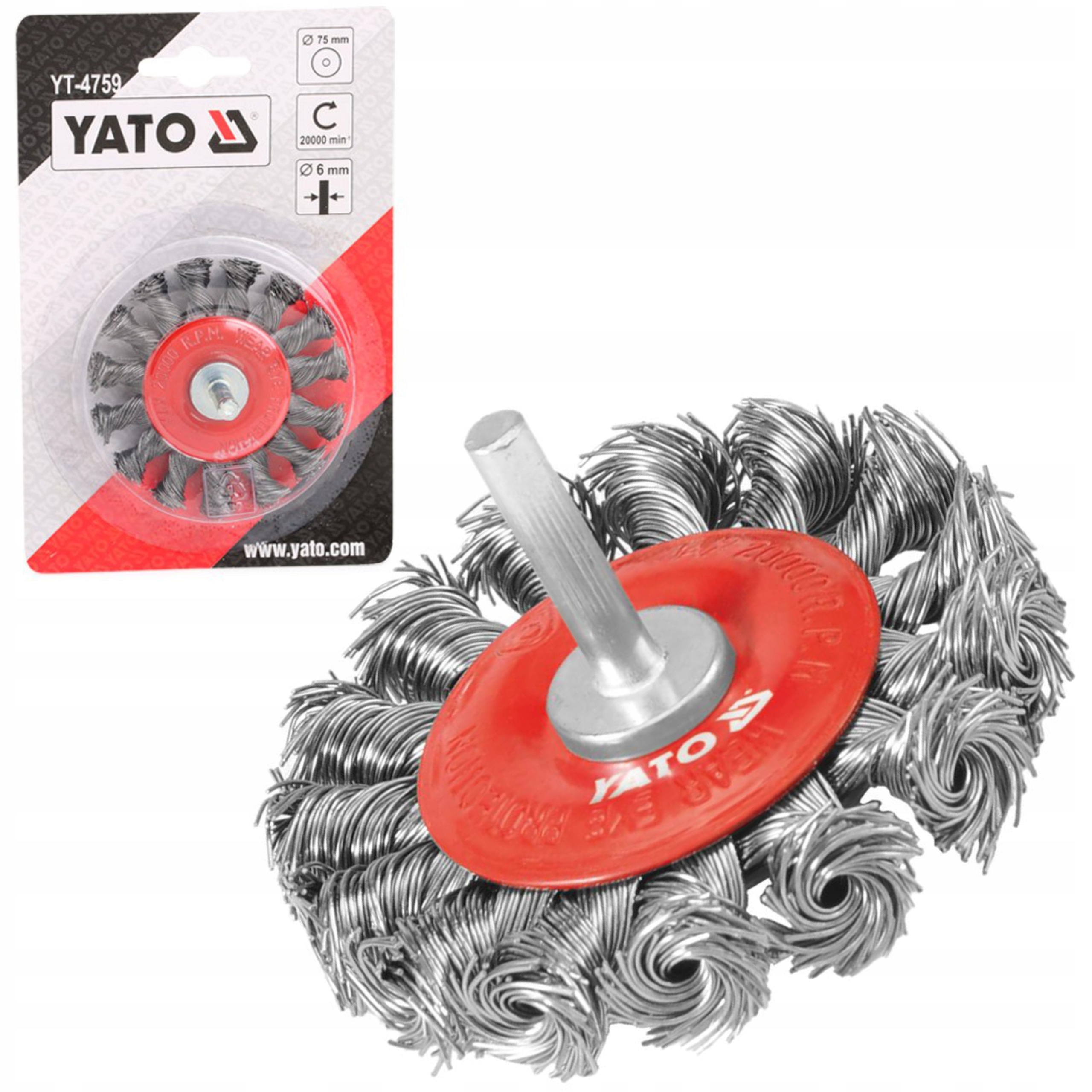 YATO SZCZOTKA TARCZOWA FI 75MM Z TRZPIENIEM DRUT STALOWY SPLATANY YT-4759
