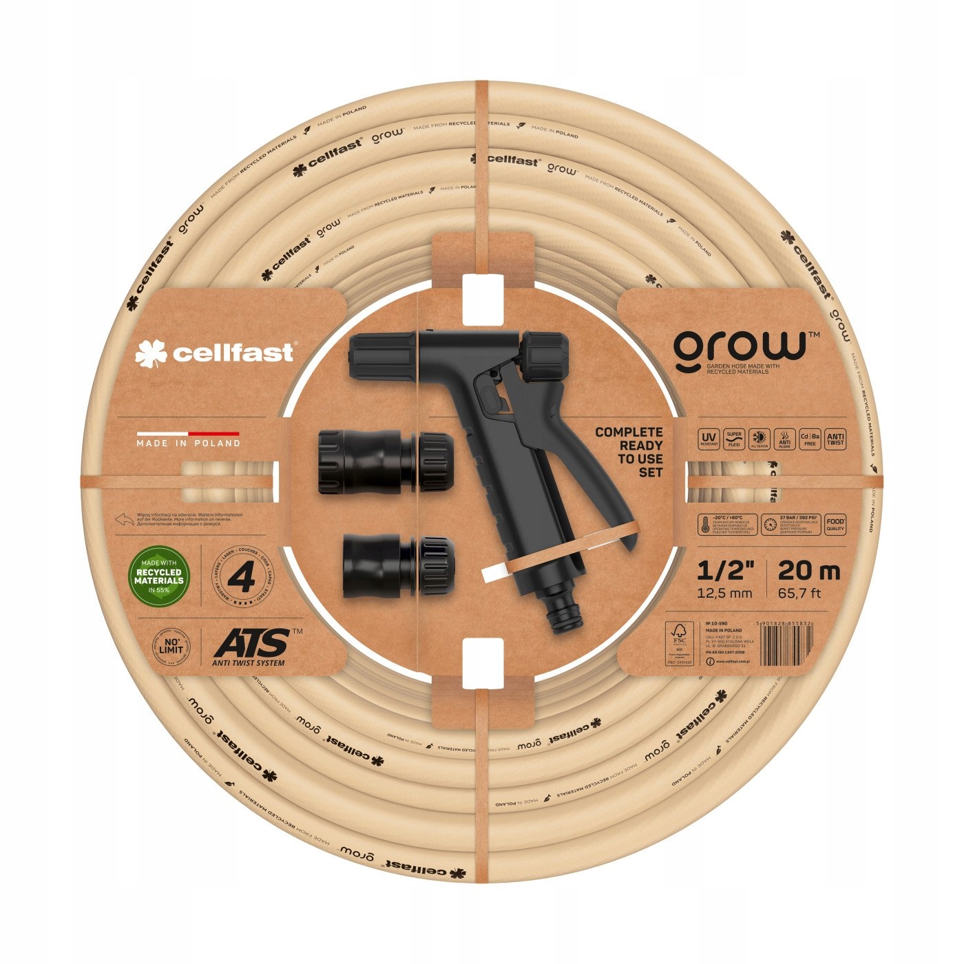 CELLFAST ZESTAW ZRASZAJĄCY GROW 1/2 WĄŻ 20M + PISTOLET 13-590 POLSKI