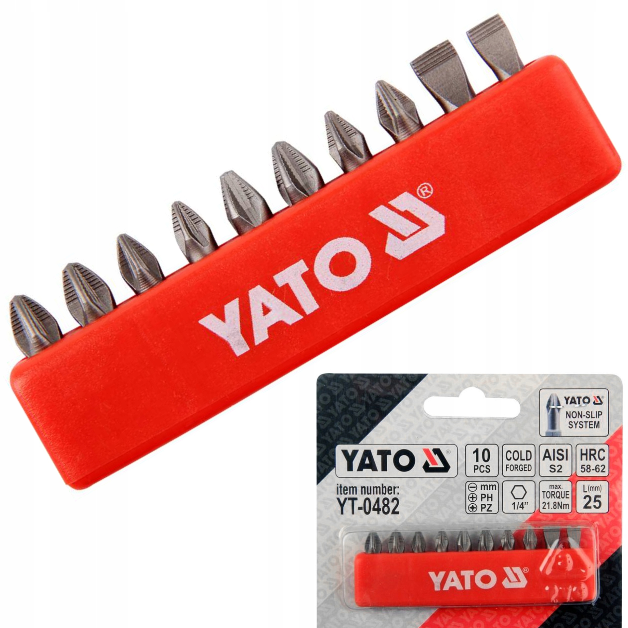 YATO ZESTAW KOŃCÓWKI WKRĘTAKOWE 25 MM MIX 10 SZTUK UCHWYT 6-KĄTNY YT-0482