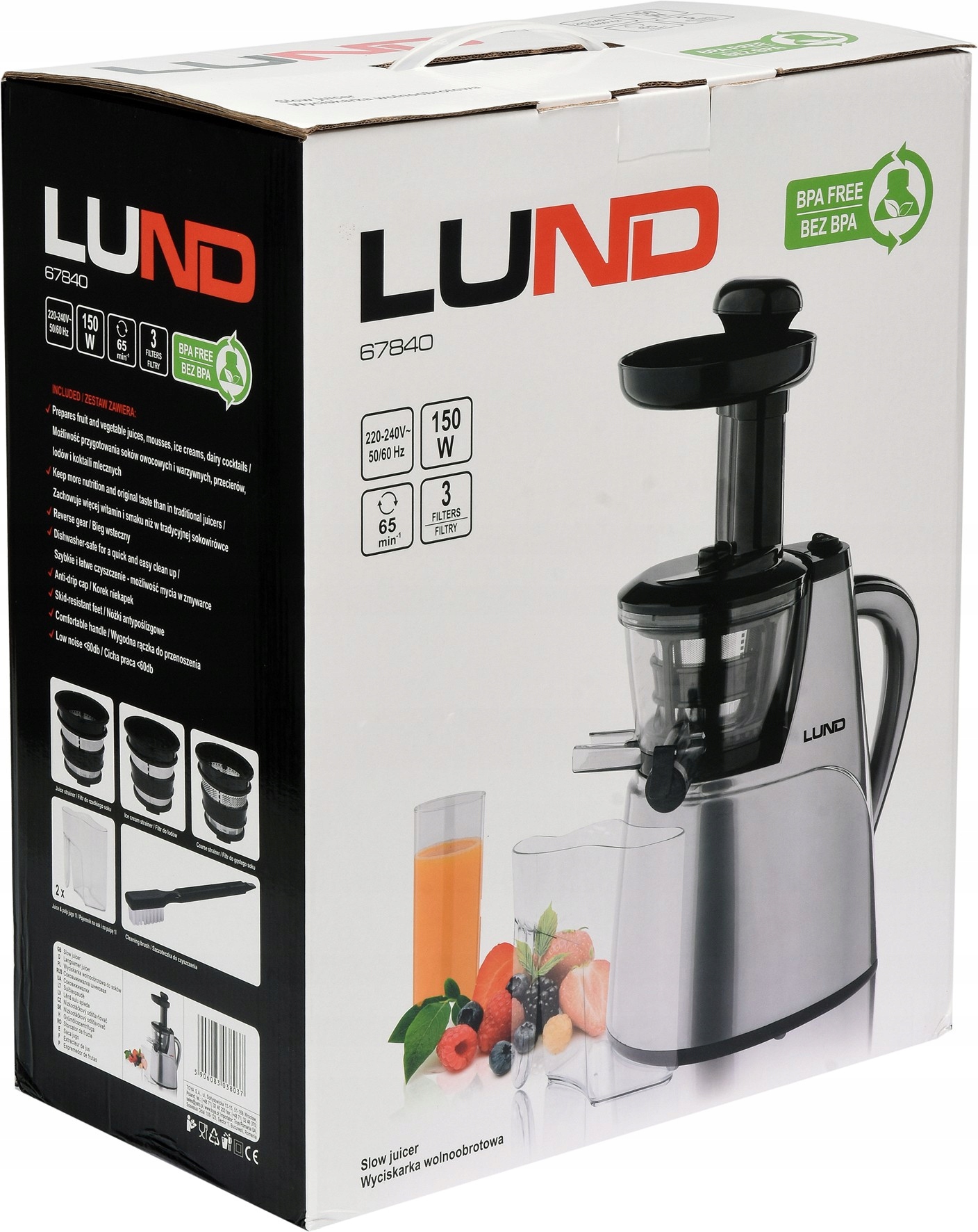 WYCISKARKA SOKOWIRÓWKA WOLNOOBROTOWA DO SOKÓW LUND 67840