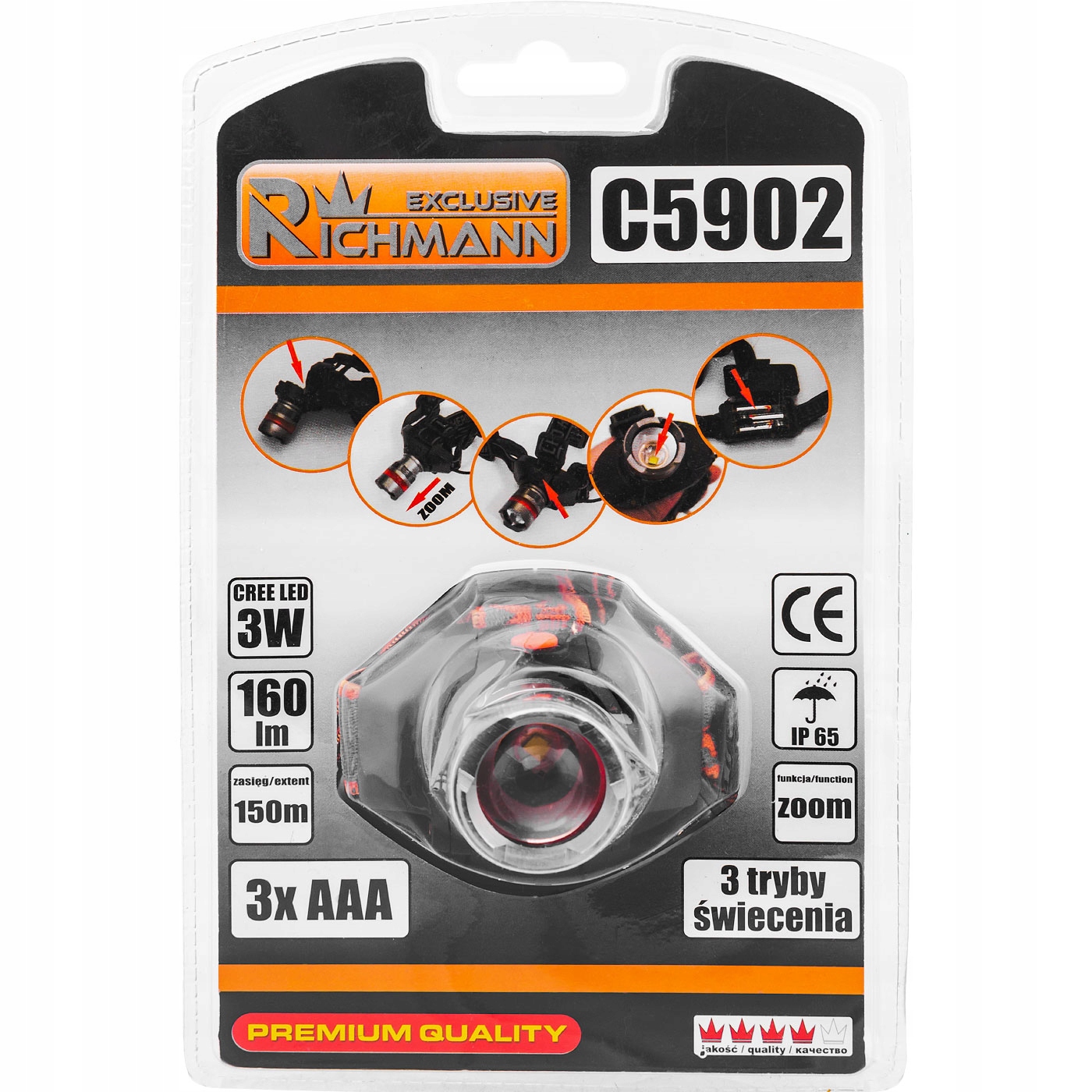 RICHMANN C5902 LATARKA CZOŁOWA LAMPA 160 LM 3×AAA