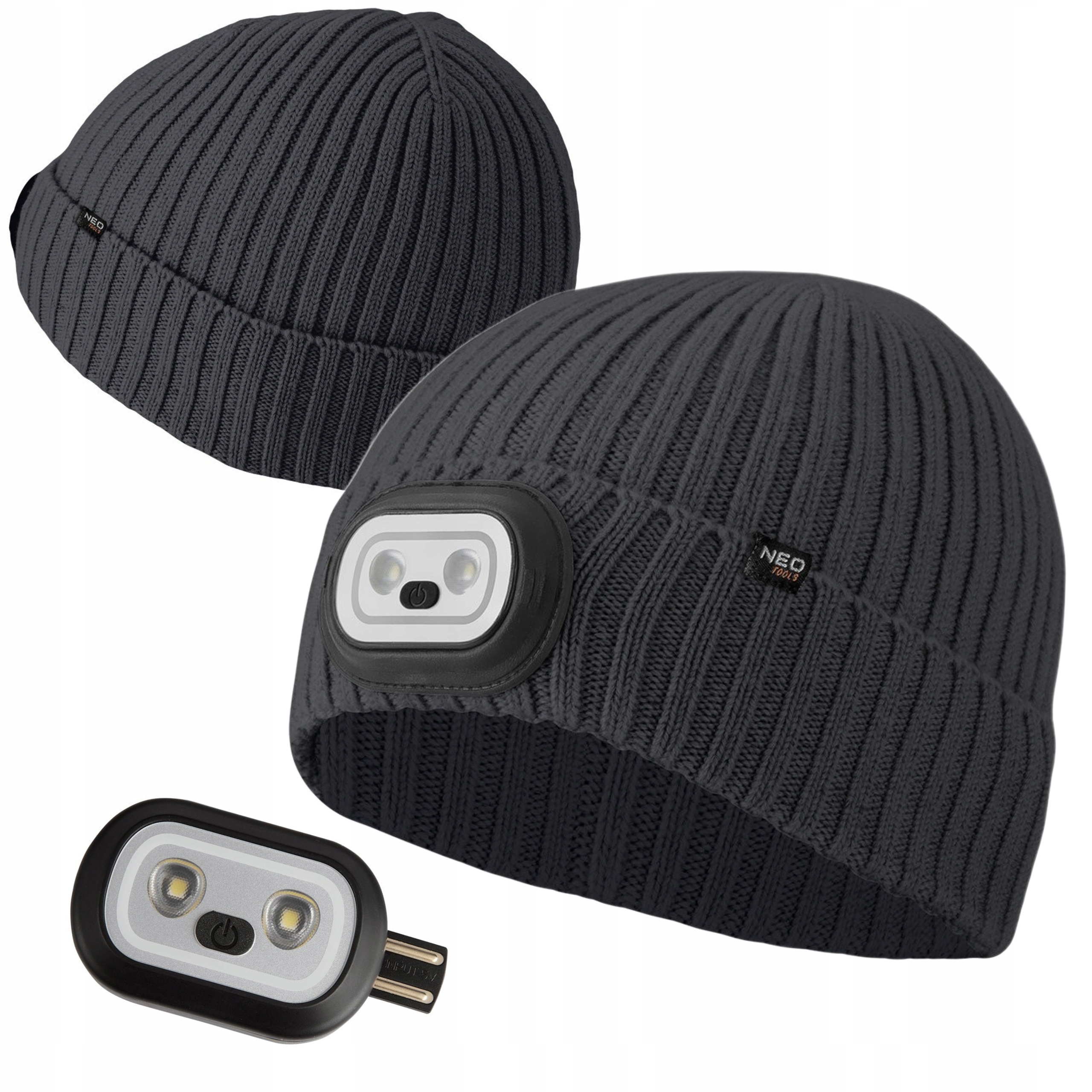 NEO CZAPKA ROBOCZA Z LATARKĄ LED RGB CZOŁÓWKA 4 TRYBY ZIMOWA GRAFIT 81-627