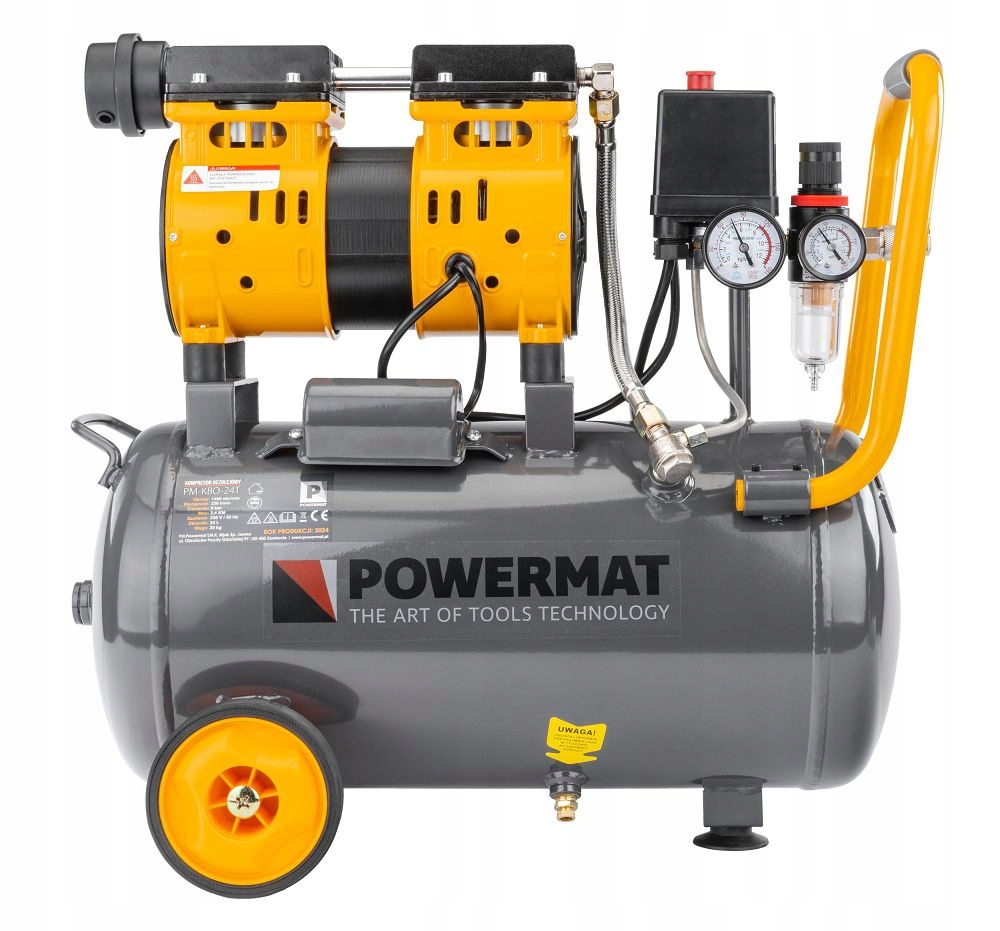 KOMPRESOR BEZOLEJOWY 24L SPRĘŻARKA 8 BAR 220l/min 230V SEPARATOR CICHY 59dB