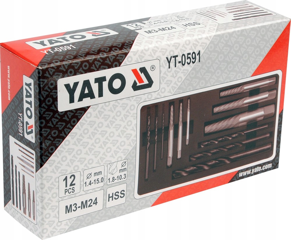 YATO ZESTAW WYKRĘTAKÓW DO USZKODZONYCH ŚRUB I WIERTŁA HSS DO METALU YT-0591