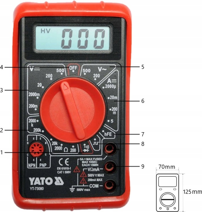 YATO MULTIMETR MIERNIK CYFROWY BUZER YT-73080 + WSKAŹNIK LCD YT-28630