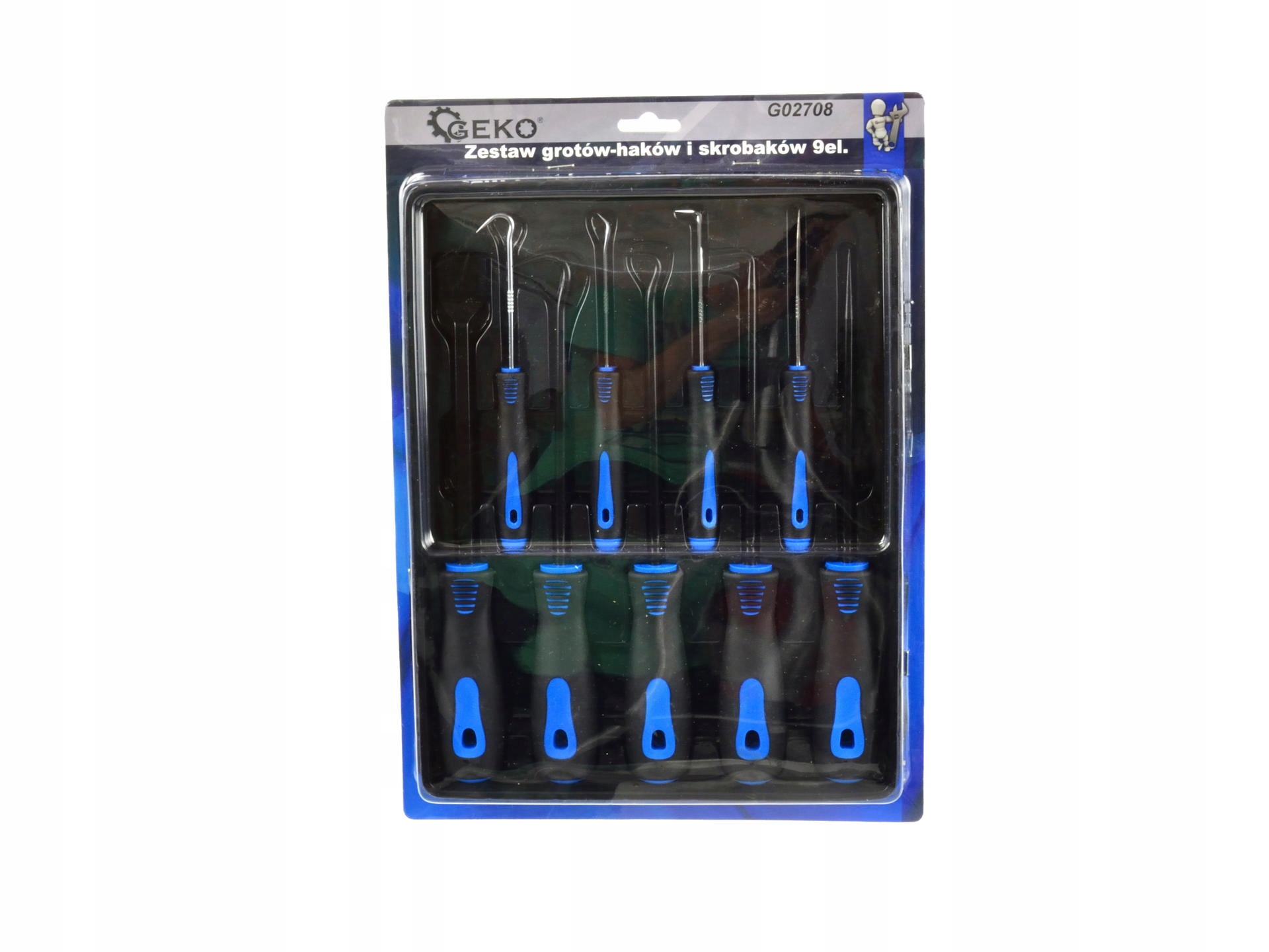 GEKO KOMPLET GROTÓW-HAKÓW I SKROBAKÓW 9 ELEMENTÓW DEMONTAŻ ORINGÓW G02708