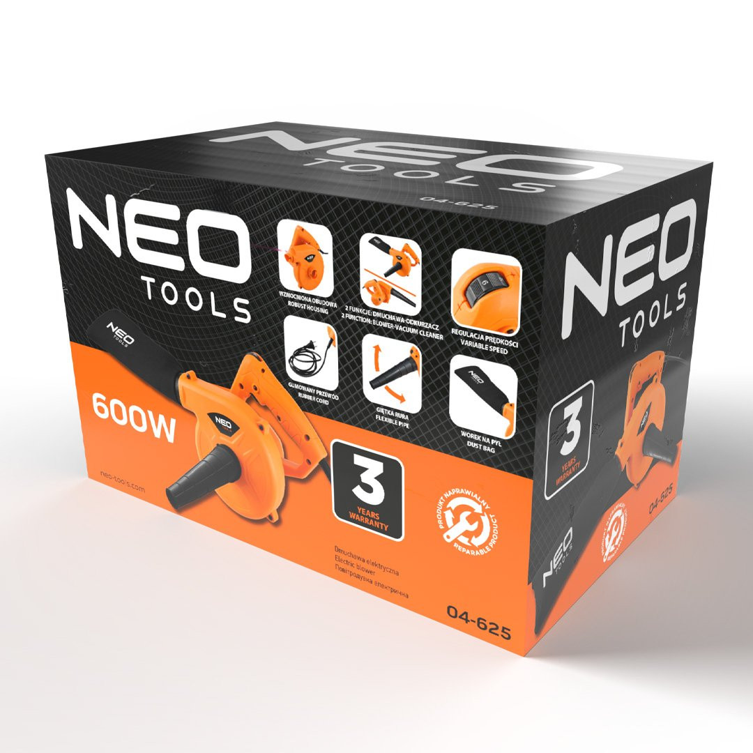 NEO DMUCHAWA ODKURZACZ 2w1 600W ELEKTRYCZNY REGULACJA + WOREK 0,6L 04-625