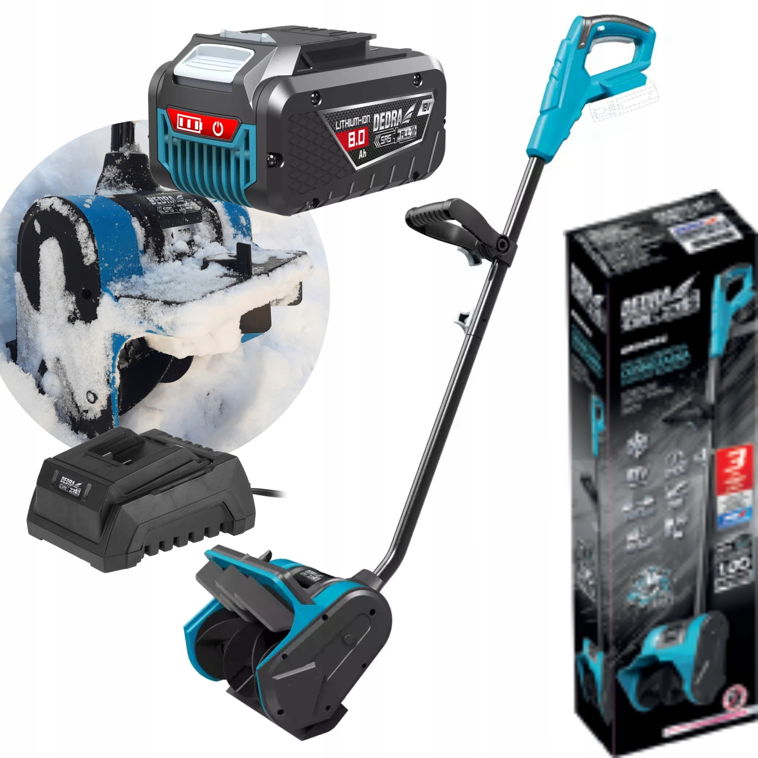 DEDRA ODŚNIEŻARKA 18V 30 CM SAS+ALL + 8Ah AKUMULATOR ŁADOWARKA DED6983