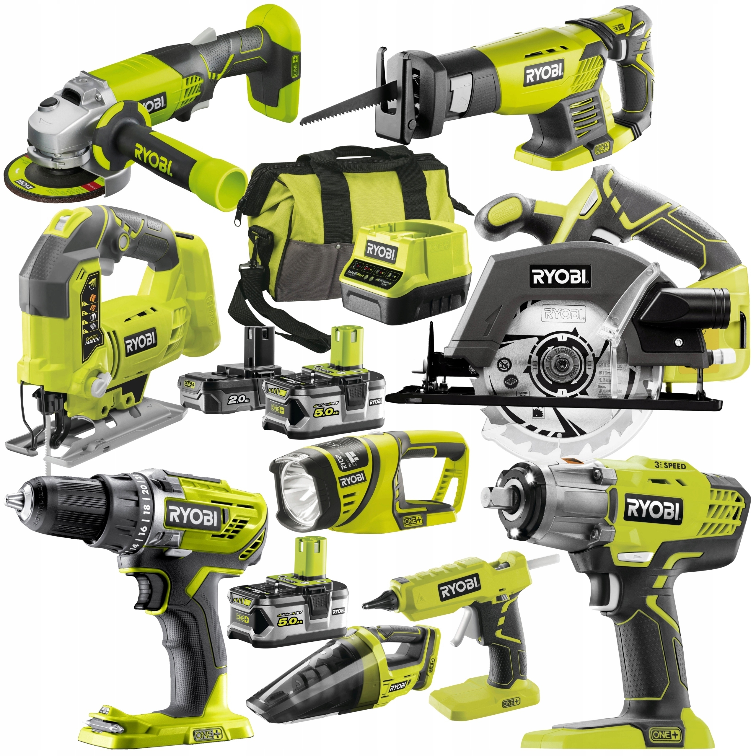 RYOBI ZESTAW COMBO 9 NARZĘDZI 18V 3x BATERIA