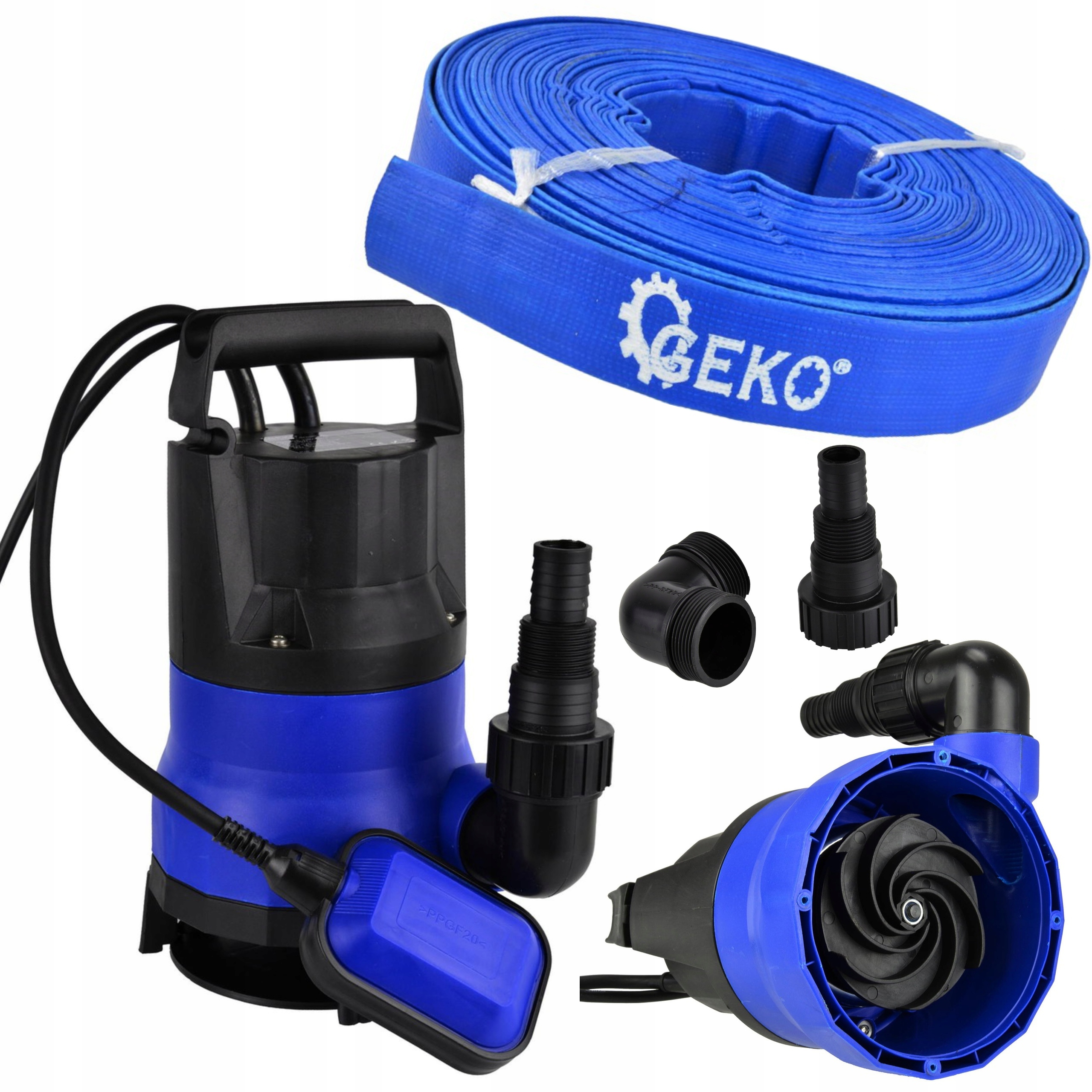 GEKO POMPA ZANURZENIOWA PŁYWAK WODA CZYSTA BRUDNA SZAMBA +Wąż PCV 20m 1"