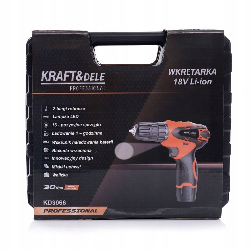 KRAFT&DELE WKRĘTARKA WIERTARKA AKUMULATOROWA 18V 1300mAh LED WALIZKA KD3066