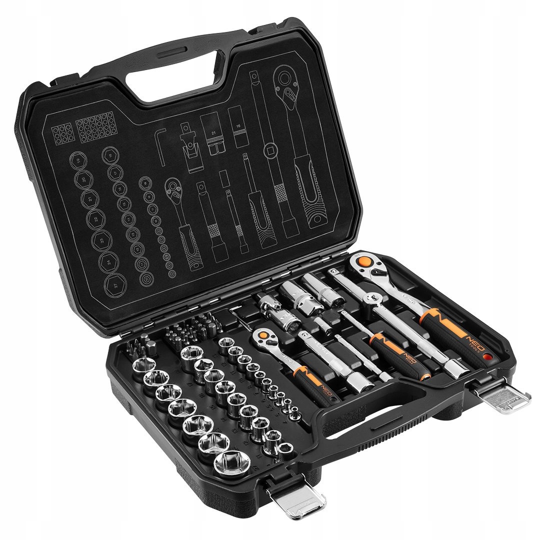 NEO ZESTAW KLUCZY NASADOWYCH 73E 1/2" 1/4" NASADKI BITY SATYNA + TORX 40SZT