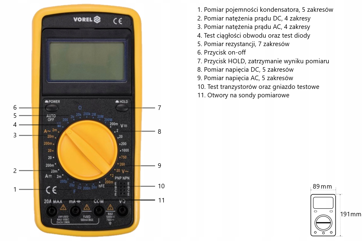 MIERNIK CYFROWY MULTIMETR GUMOWA OBUDOWA LCD
