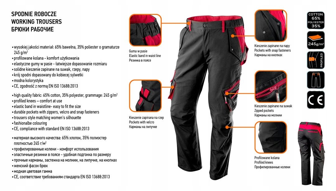 NEO SPODNIE ROBOCZE DAMSKIE DO PASA BAWEŁNA 80-220 WOMAN line r. S/36