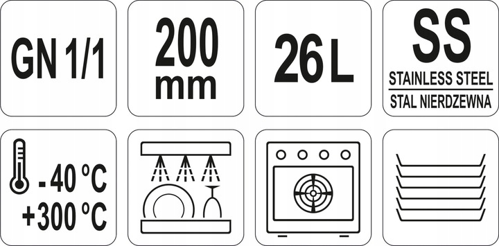 POJEMNIK GASTRONOMICZNY STAL NIERDZEWNA GN 1/1 200MM 26L YATO YG-00255