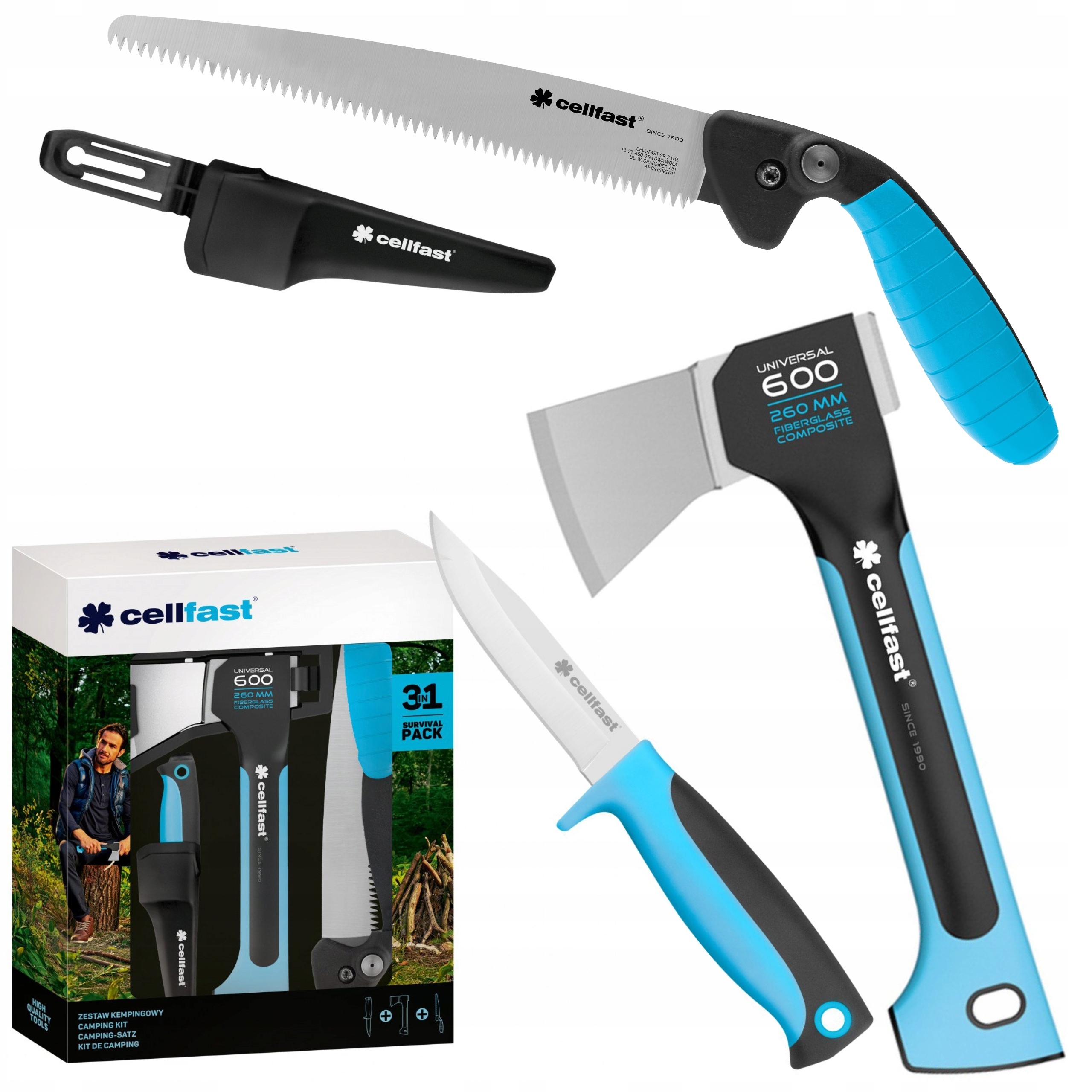 CELLFAST ZESTAW KEMPINGOWY NÓŻ SIEKIERA U600 PIŁA SKŁADANA ENERGO 42-104