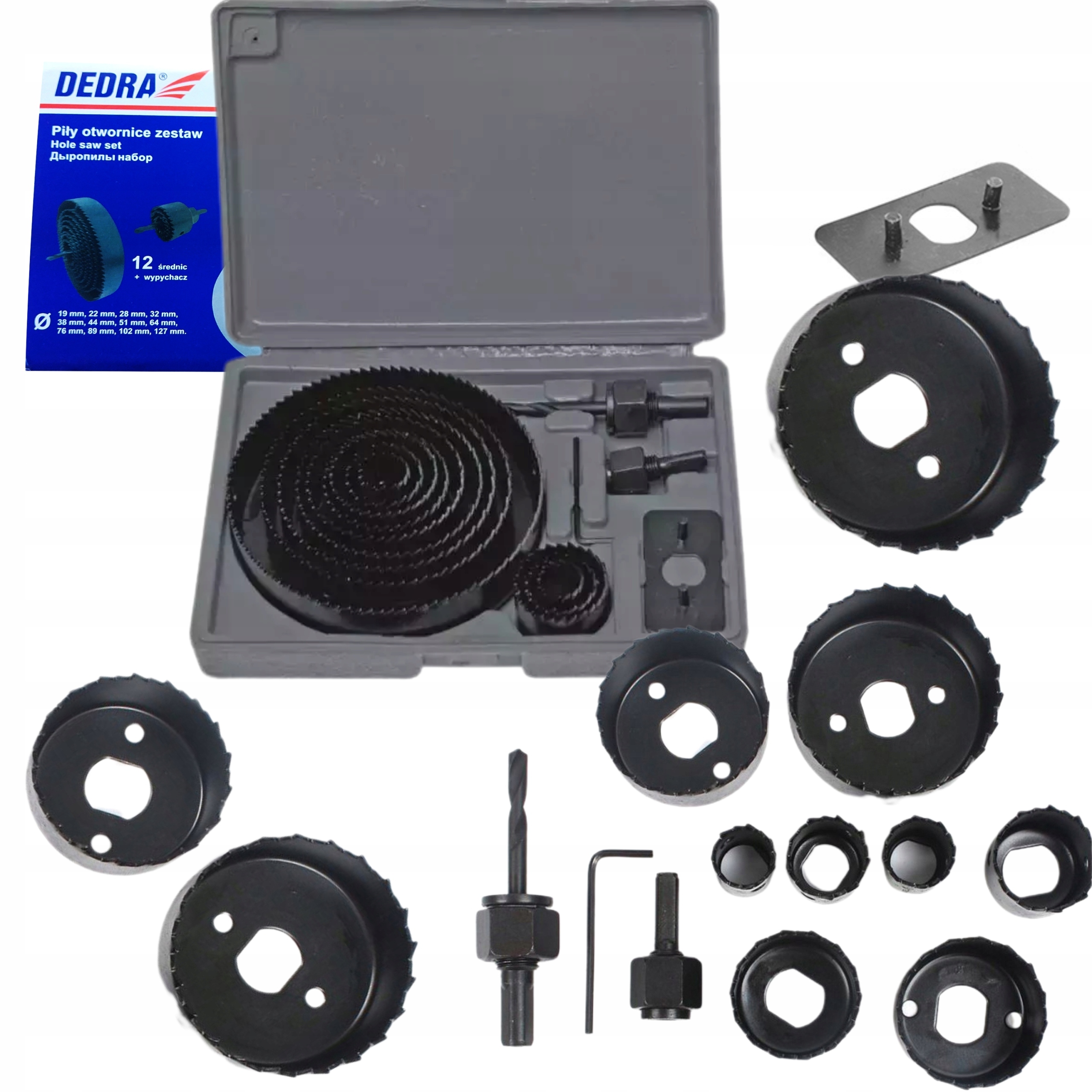 DEDRA ZESTAW KORONEK OTWORNIC PUSZKOWYCH DO DREWNA 12SZTUK 19-127MM DED0793