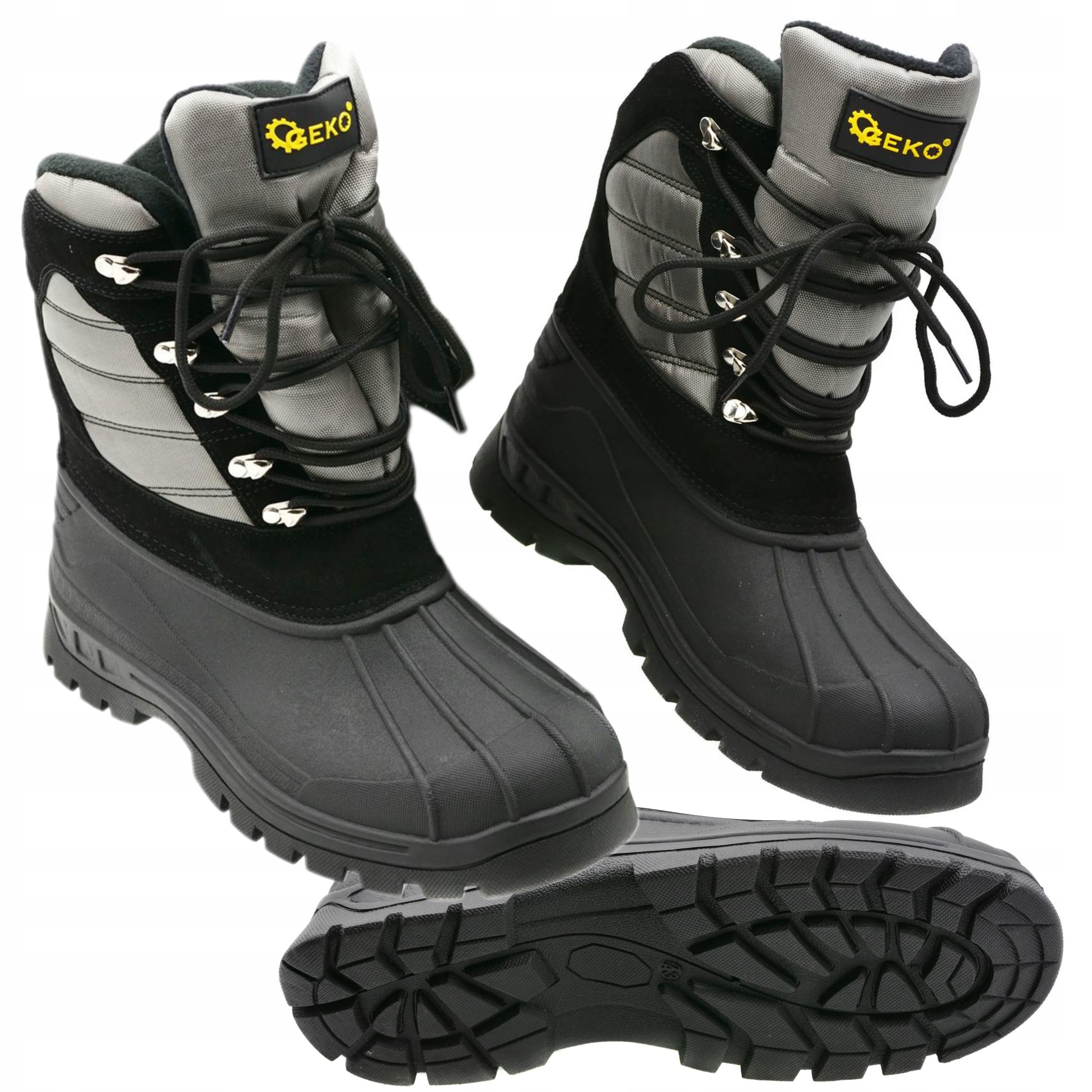 ŚNIEGOWCE BUTY ROBOCZE ZIMOWE WYSOKIE OCIEPLANE SZARE WODOODPORNE GRUBE R44