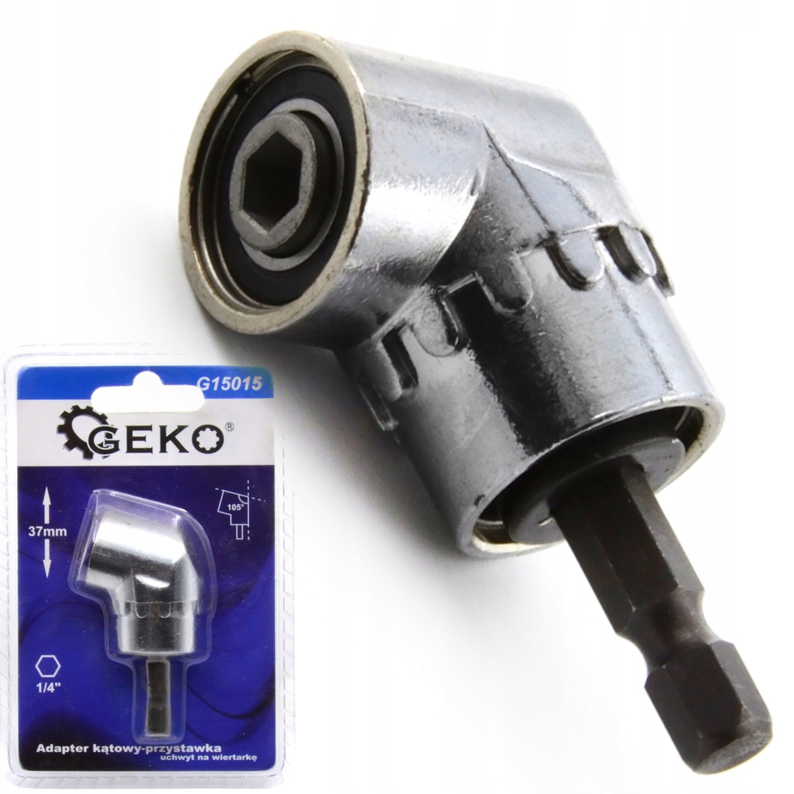 GEKO ADAPTER KĄTOWY Z PRZEKŁADNIĄ PRZYSTAWKA NA WIERTARKĘ HEX 1/4" G15015