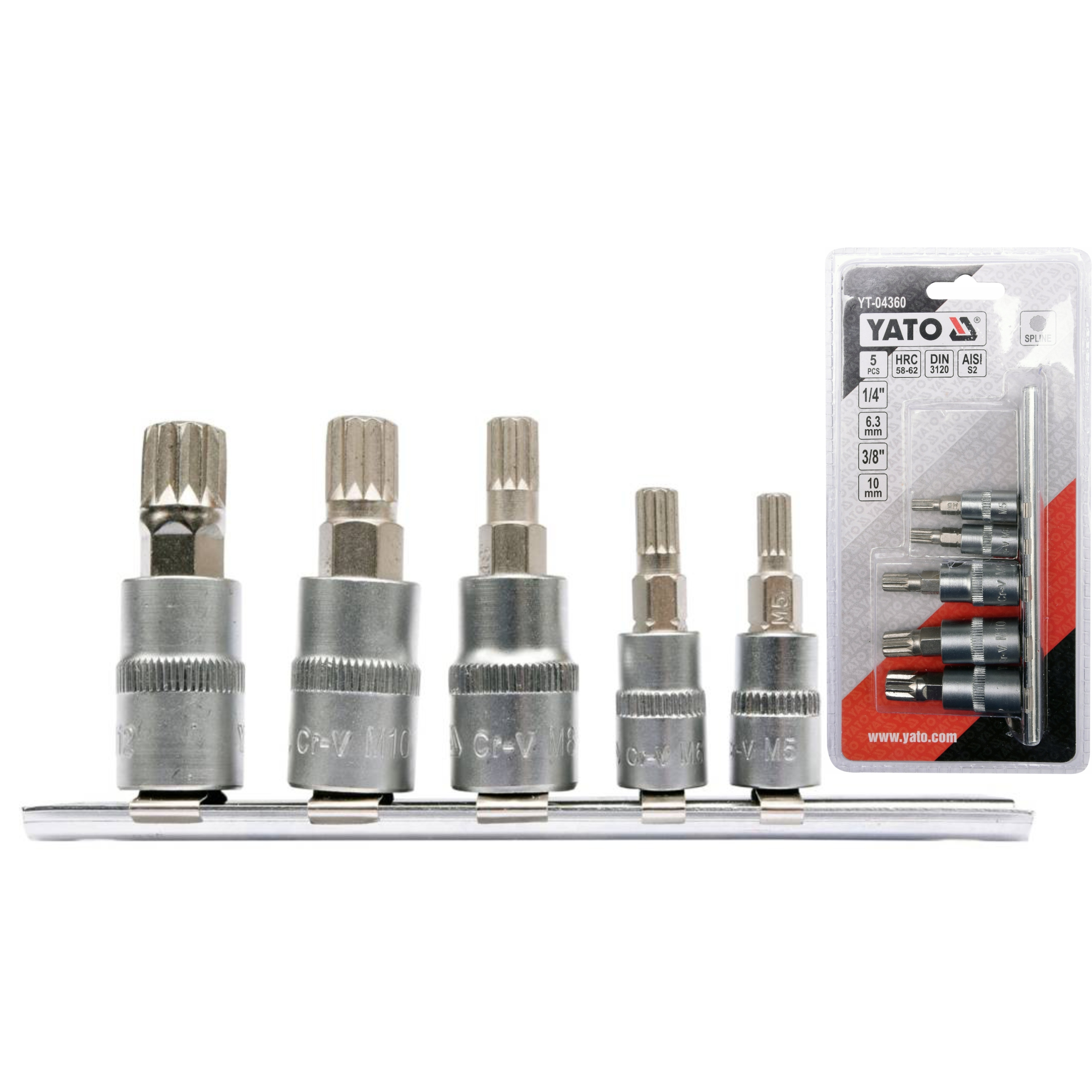 YATO ZESTAW NASADEK SPLINE 1/4 3/8 M5-M12 YT-04360