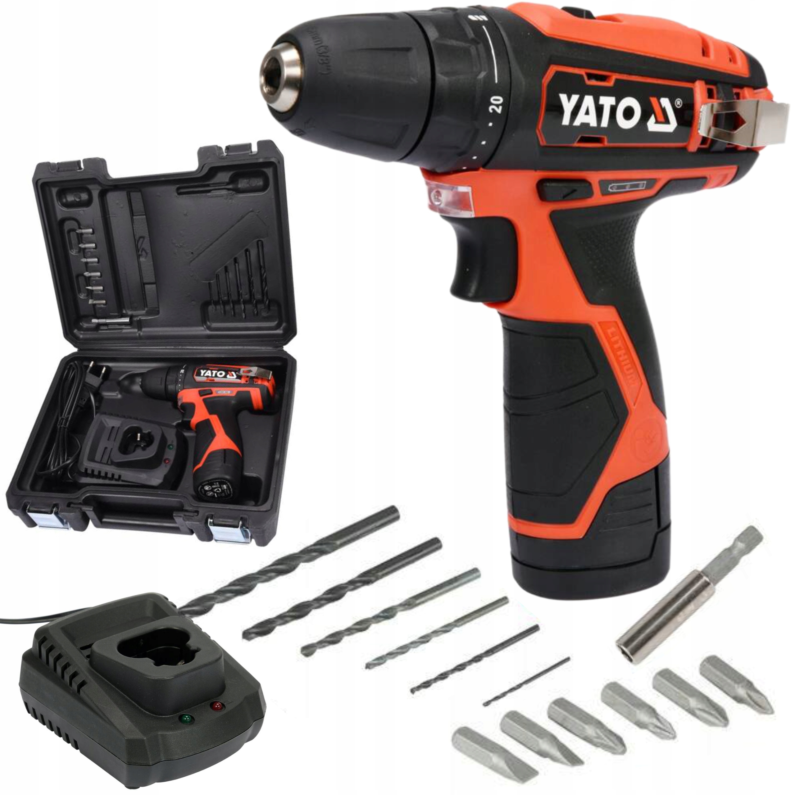 YATO WIERTARKO WKRĘTARKA AKUMULATOROWA 12V +2Ah +WIERTŁA +BITY YT-82901