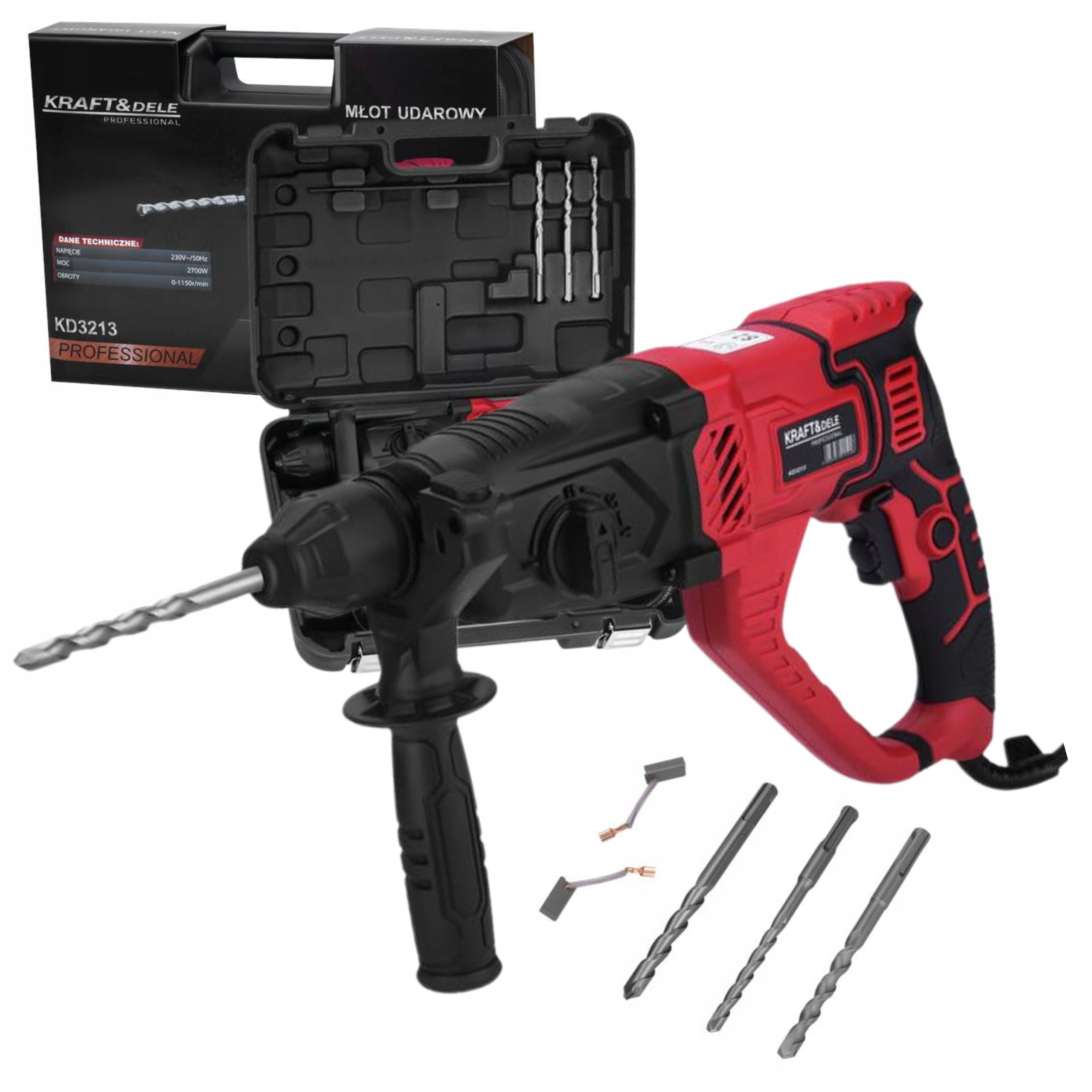 MŁOT UDAROWY MŁOTOWIERTARKA 2700W SDS PLUS +3 WIERTŁA UDAR WALIZKA KD3213