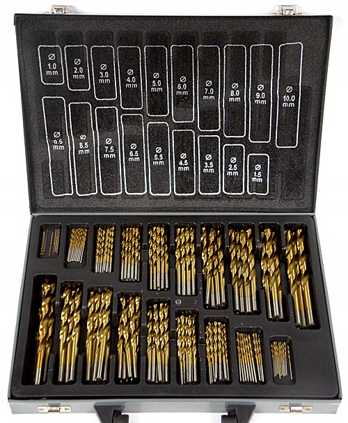 ZESTAW WIERTŁA DO METALU TYTANOWANE 170SZT 1-10mm WALIZKA S10410 TYTANOWE