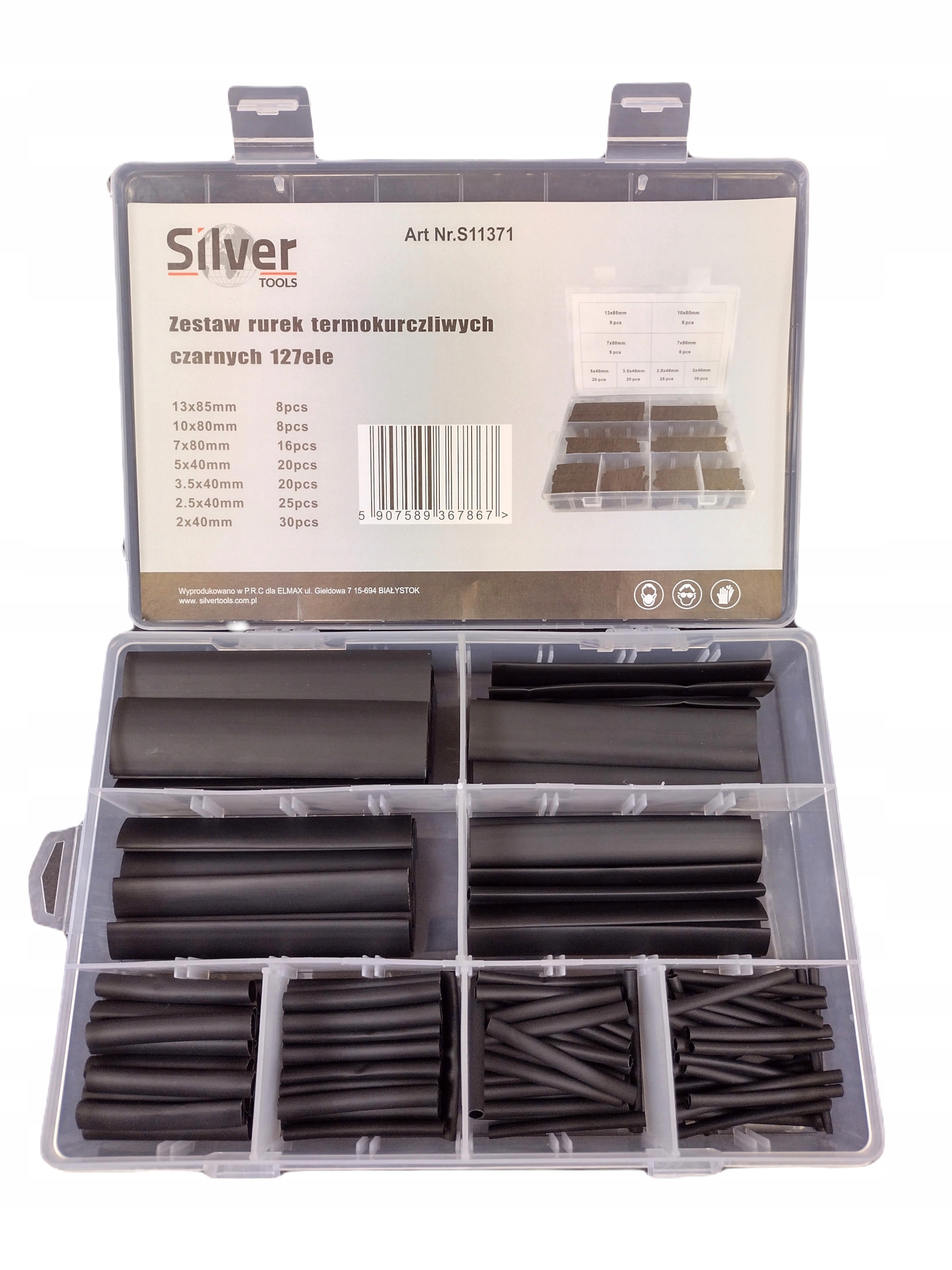 SILVER ZESTAW RURKI KOSZULKI TERMOKURCZLIWE CZARNE 127SZT ORGANIZER S11371