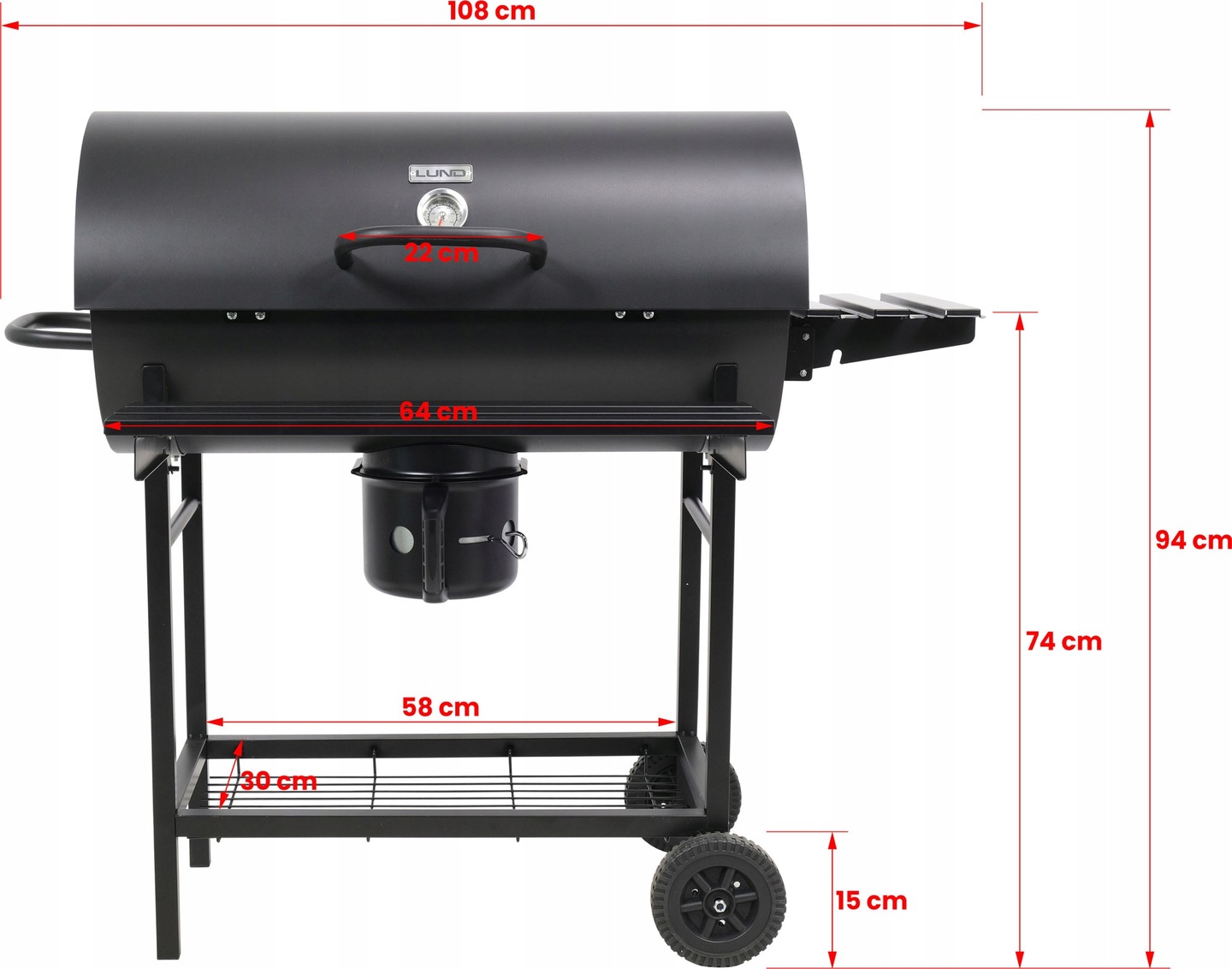 LUND GRILL WĘGLOWY BECZKA POKRYWA POPIELNIK OGRODOWY DUŻY 71X35CM DUŻY 9990